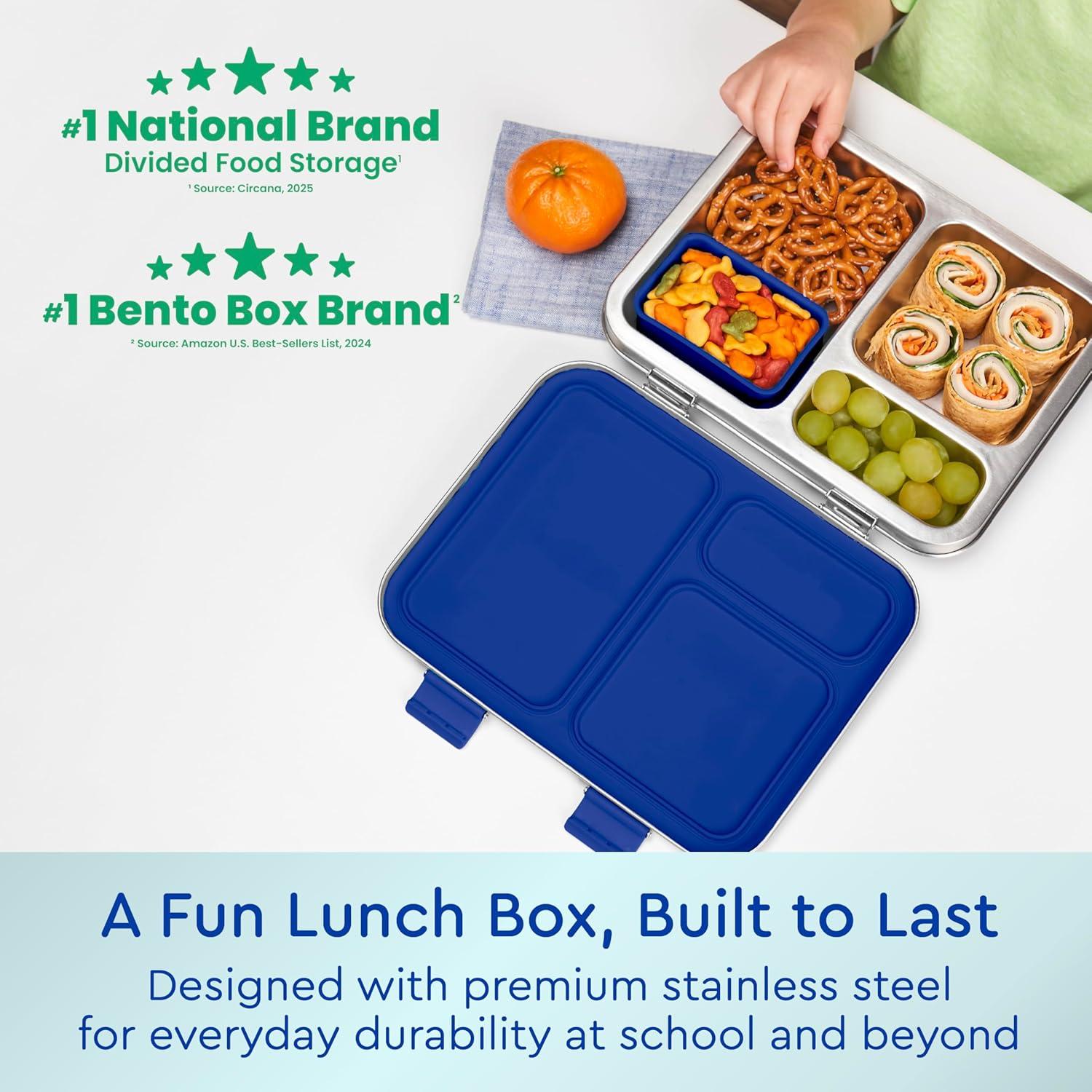 imageBentgo Kids Stainless Steel Prints LeakResistant Lunch Box 3Compartments with Bonus Silicone Container Durable EcoFriendly Dishwasher Safe BPAFree Ideal for School Ages 3 UnicornShark