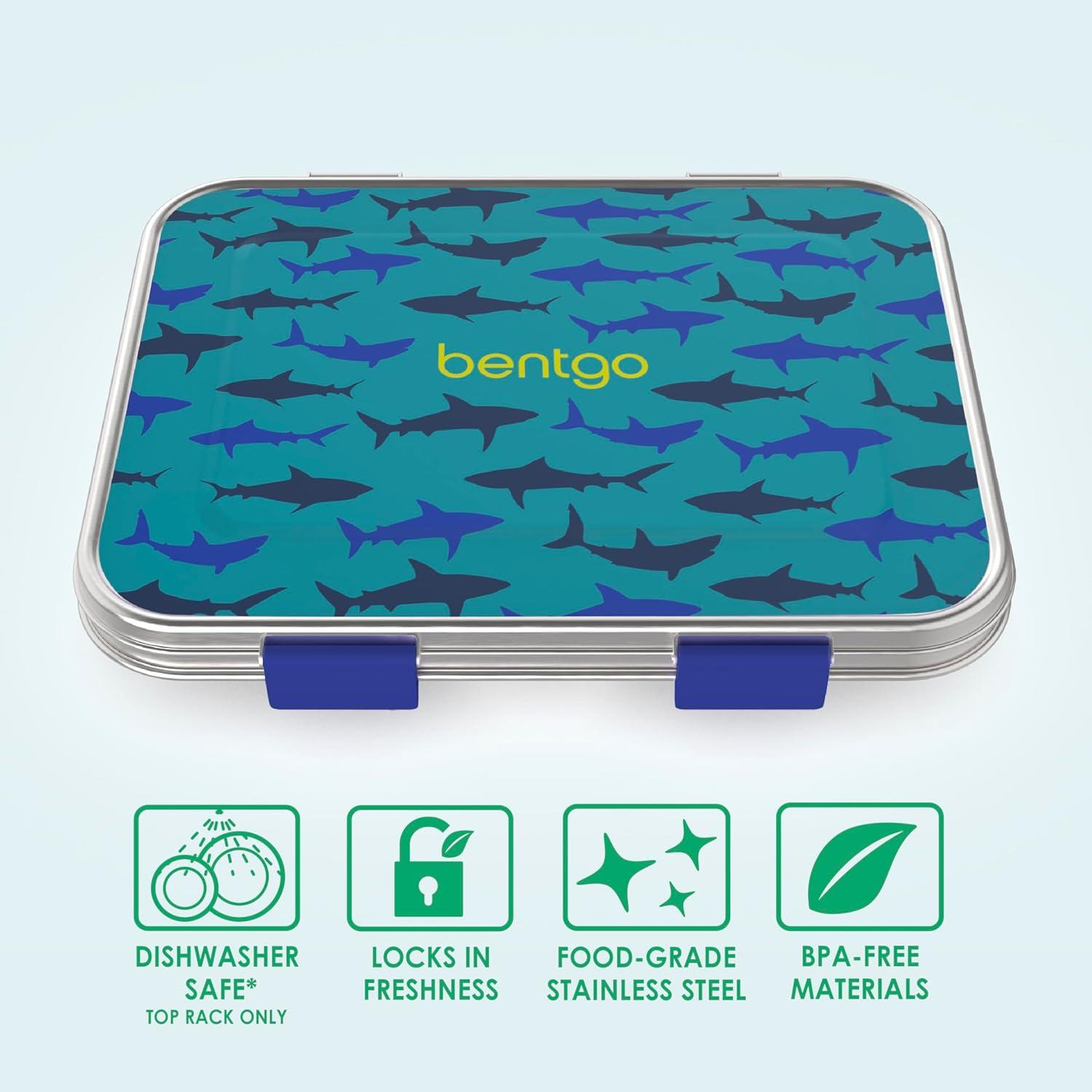 imageBentgo Kids Stainless Steel Prints LeakResistant Lunch Box 3Compartments with Bonus Silicone Container Durable EcoFriendly Dishwasher Safe BPAFree Ideal for School Ages 3 UnicornShark