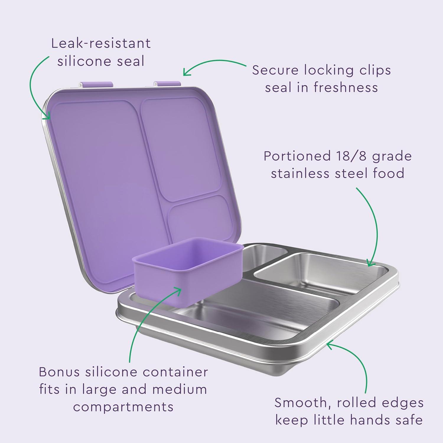 imageBentgo Kids Stainless Steel Prints LeakResistant Lunch Box 3Compartments with Bonus Silicone Container Durable EcoFriendly Dishwasher Safe BPAFree Ideal for School Ages 3 UnicornUnicorn