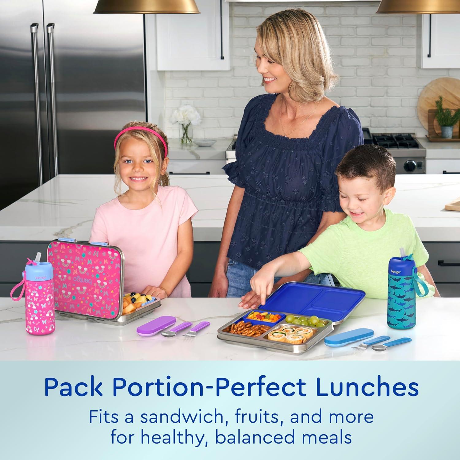 imageBentgo Kids Stainless Steel Prints LeakResistant Lunch Box 3Compartments with Bonus Silicone Container Durable EcoFriendly Dishwasher Safe BPAFree Ideal for School Ages 3 UnicornShark