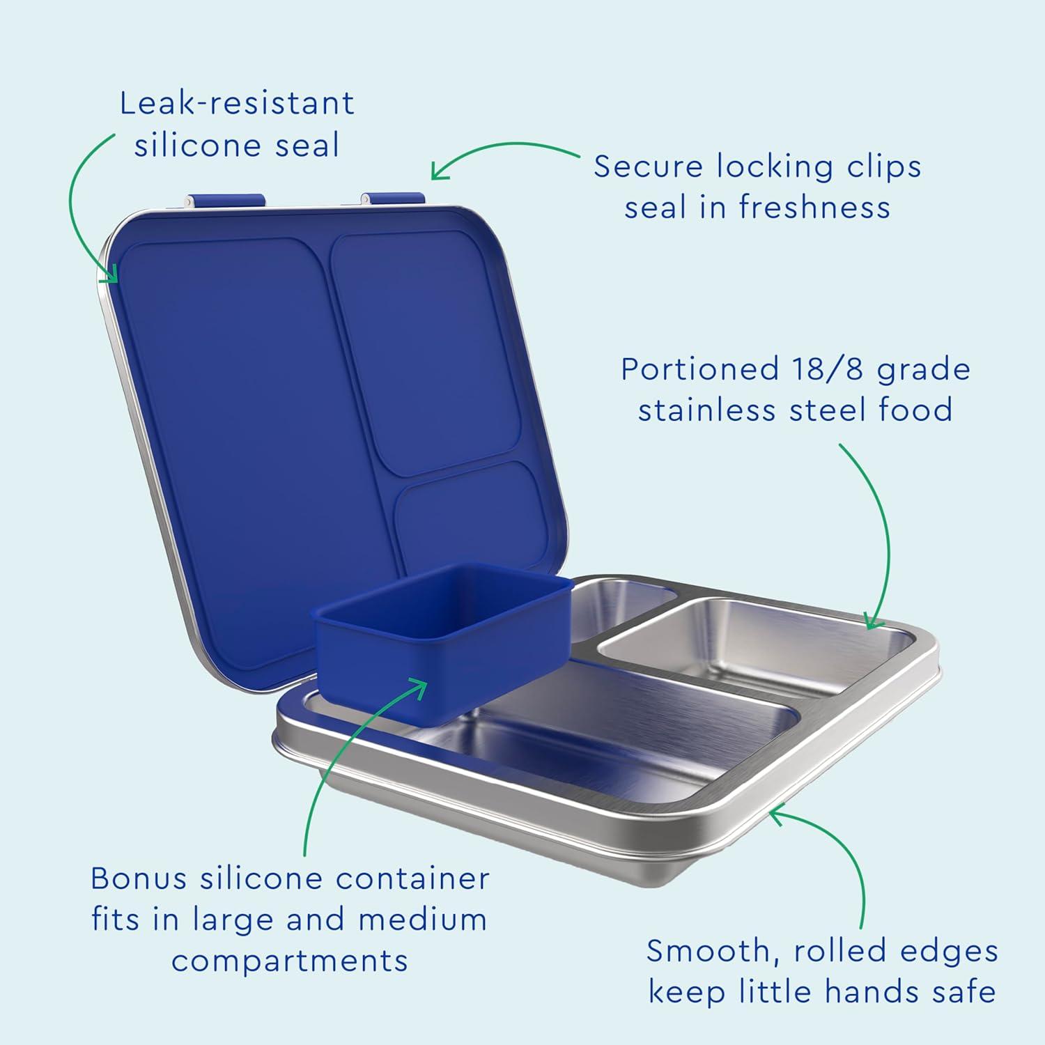 imageBentgo Kids Stainless Steel Prints LeakResistant Lunch Box 3Compartments with Bonus Silicone Container Durable EcoFriendly Dishwasher Safe BPAFree Ideal for School Ages 3 UnicornShark