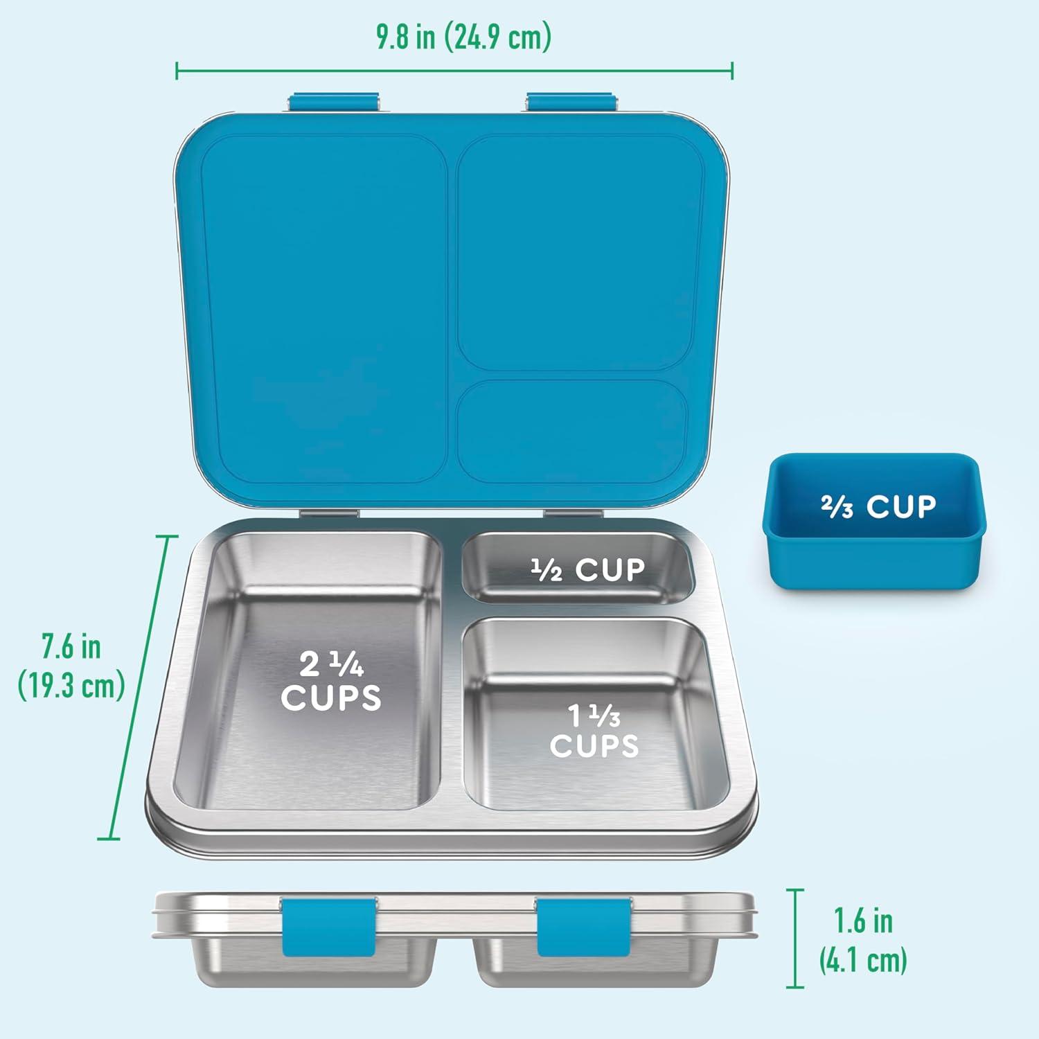 imageBentgo Kids Stainless Steel Prints LeakResistant Lunch Box 3Compartments with Bonus Silicone Container Durable EcoFriendly Dishwasher Safe BPAFree Ideal for School Ages 3 UnicornDinosaur