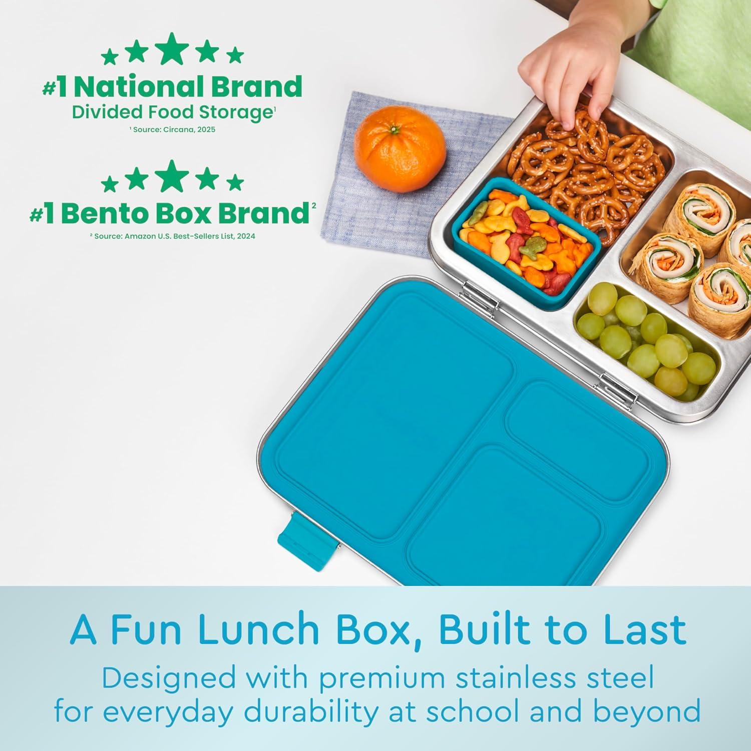 imageBentgo Kids Stainless Steel Prints LeakResistant Lunch Box 3Compartments with Bonus Silicone Container Durable EcoFriendly Dishwasher Safe BPAFree Ideal for School Ages 3 UnicornDinosaur