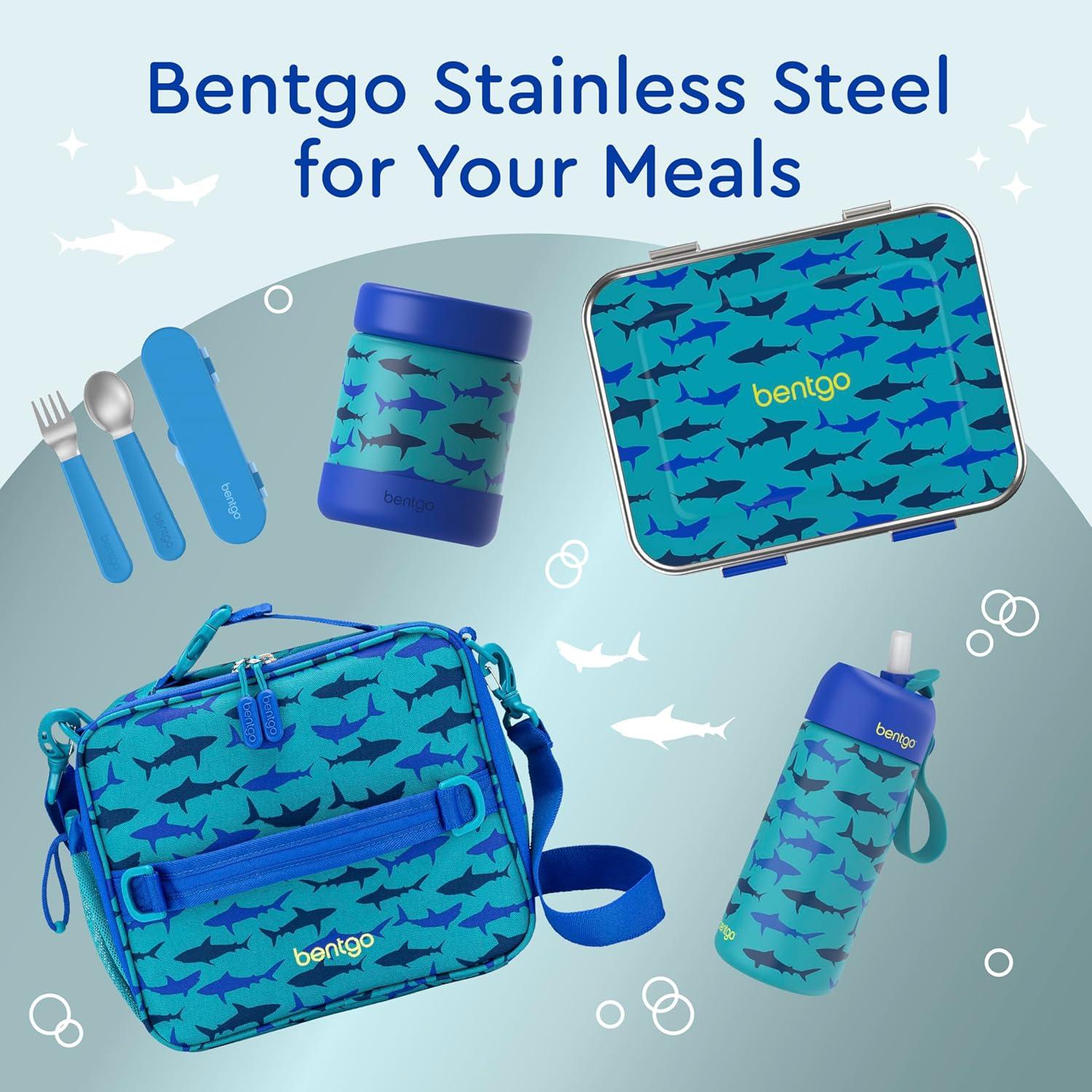 imageBentgo Kids Stainless Steel Prints LeakResistant Lunch Box 3Compartments with Bonus Silicone Container Durable EcoFriendly Dishwasher Safe BPAFree Ideal for School Ages 3 UnicornShark