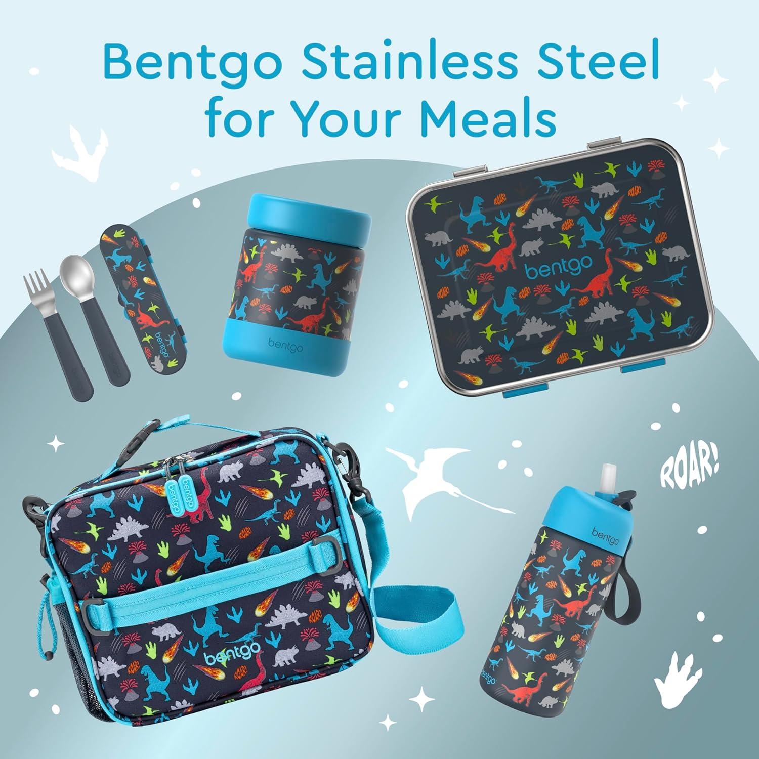 imageBentgo Kids Stainless Steel Prints LeakResistant Lunch Box 3Compartments with Bonus Silicone Container Durable EcoFriendly Dishwasher Safe BPAFree Ideal for School Ages 3 UnicornDinosaur