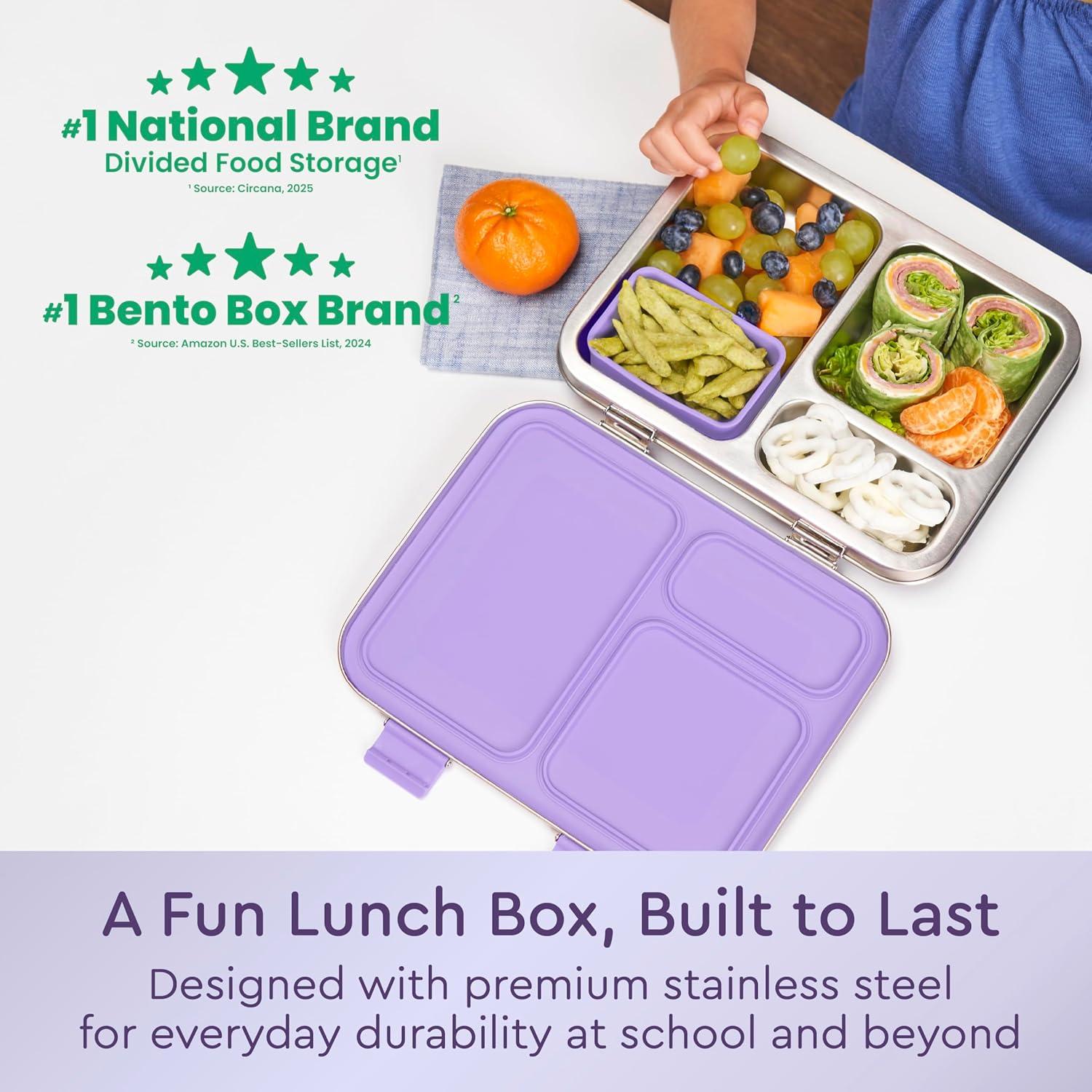 imageBentgo Kids Stainless Steel Prints LeakResistant Lunch Box 3Compartments with Bonus Silicone Container Durable EcoFriendly Dishwasher Safe BPAFree Ideal for School Ages 3 UnicornUnicorn