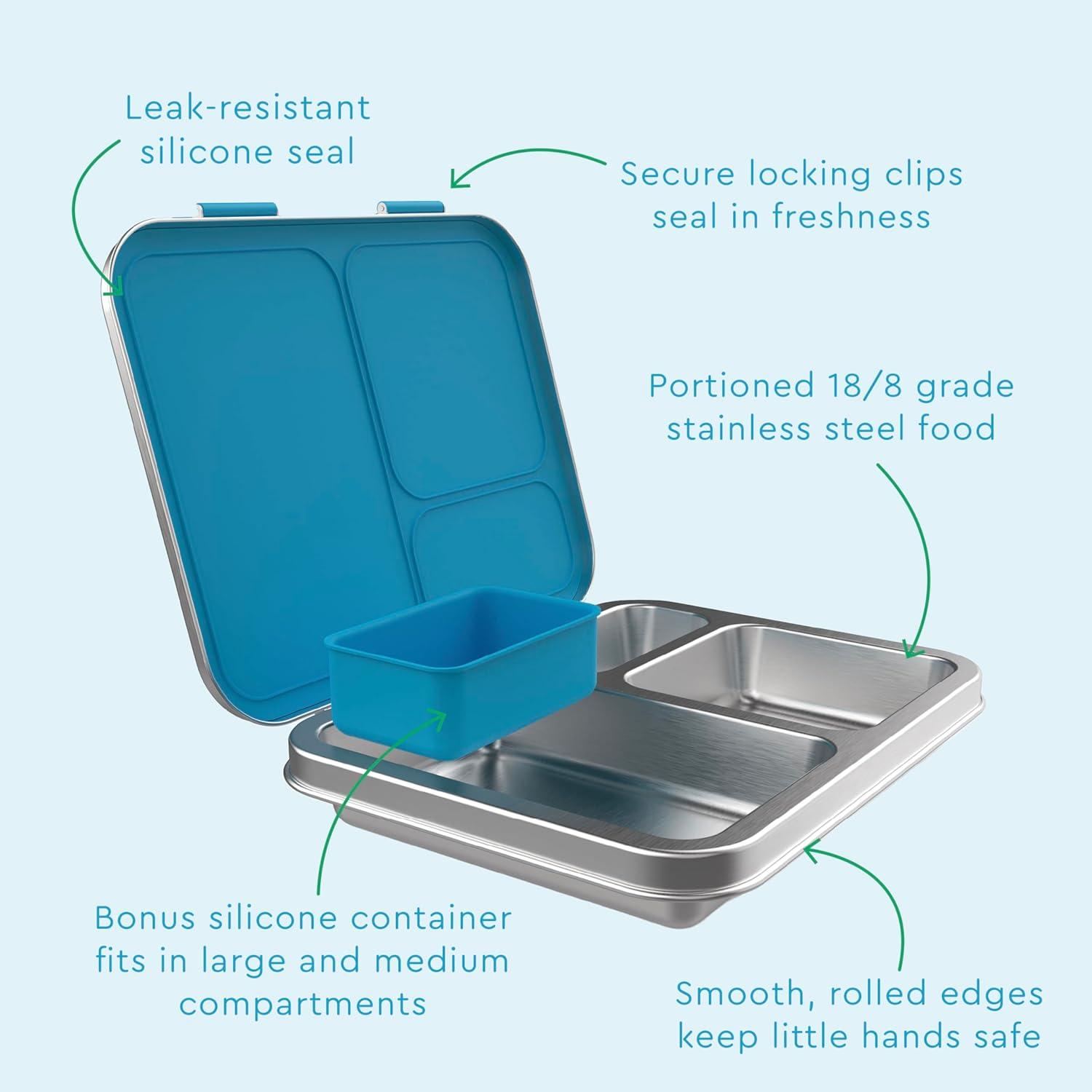imageBentgo Kids Stainless Steel Prints LeakResistant Lunch Box 3Compartments with Bonus Silicone Container Durable EcoFriendly Dishwasher Safe BPAFree Ideal for School Ages 3 UnicornDinosaur