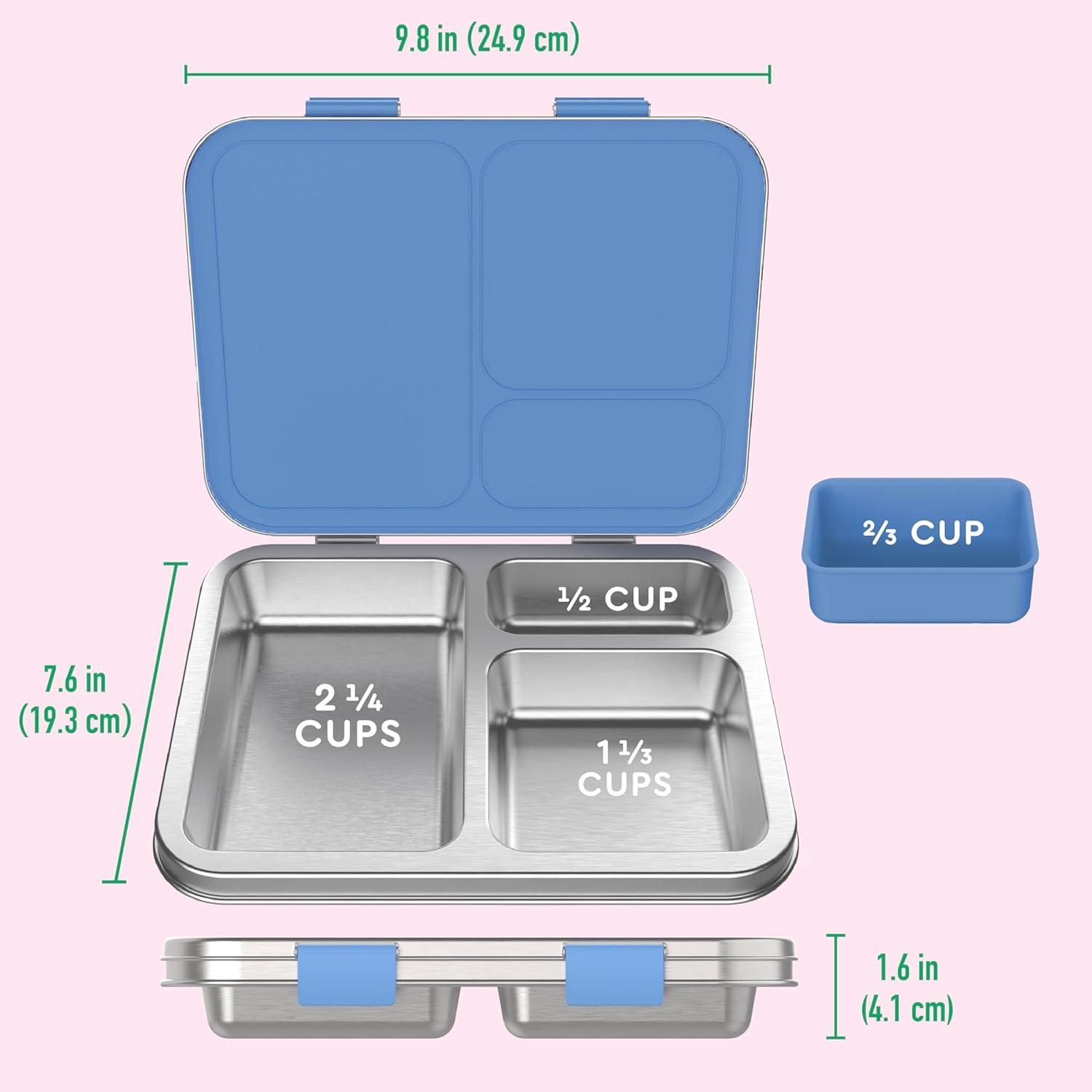 imageBentgo Kids Stainless Steel Prints LeakResistant Lunch Box 3Compartments with Bonus Silicone Container Durable EcoFriendly Dishwasher Safe BPAFree Ideal for School Ages 3 UnicornRainbows and Butterflies