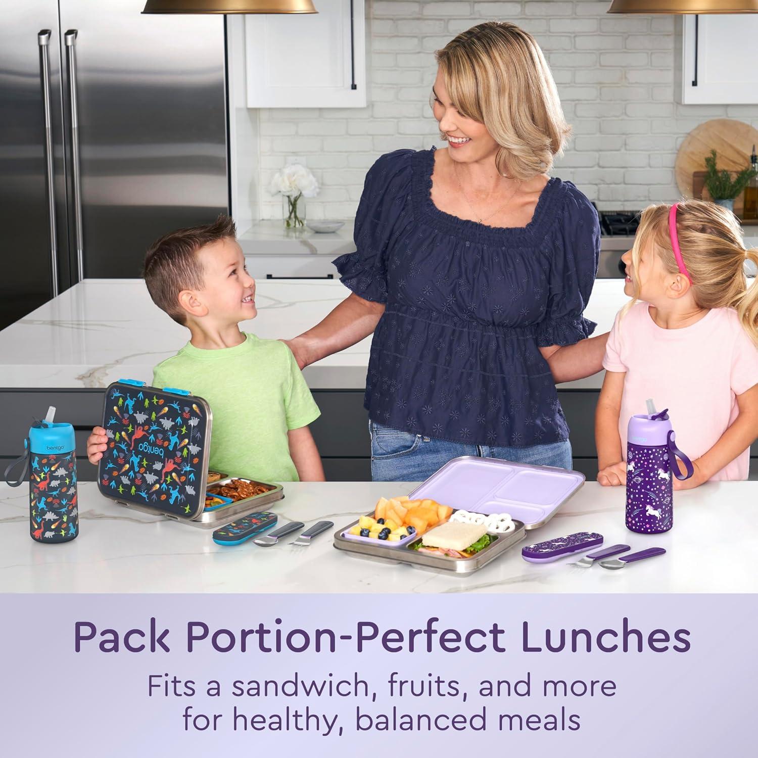 imageBentgo Kids Stainless Steel Prints LeakResistant Lunch Box 3Compartments with Bonus Silicone Container Durable EcoFriendly Dishwasher Safe BPAFree Ideal for School Ages 3 UnicornUnicorn