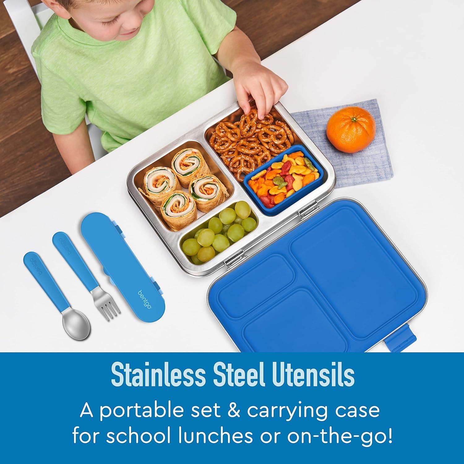 imageBentgo Kids Stainless Steel Utensil Set Reusable Fork Spoon amp Storage Case HighGrade BPAFree Stainless Steel EasyGrip Handles Dishwasher Safe for School Lunch Travel amp Outdoors UnicornBlue