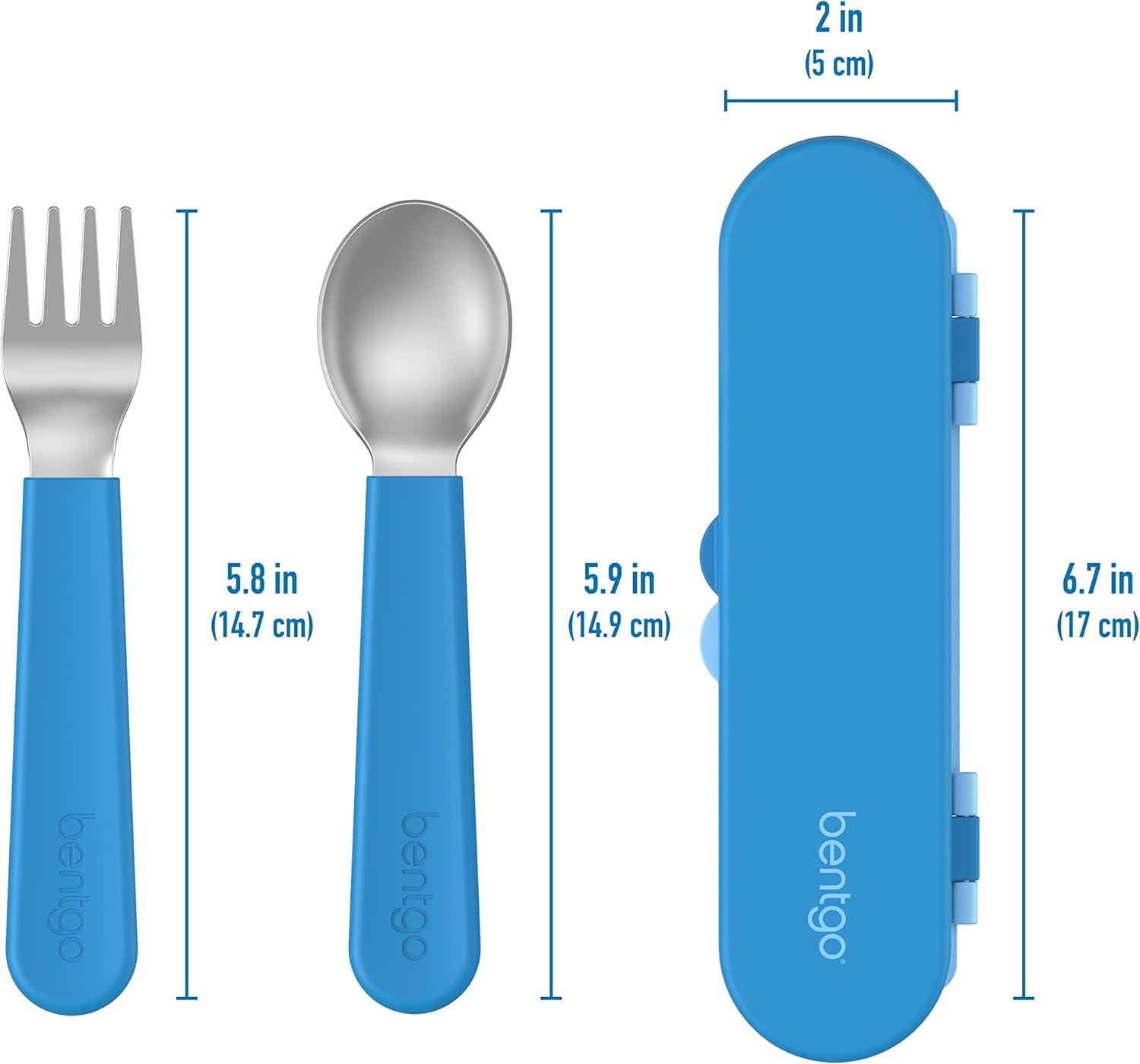 imageBentgo Kids Stainless Steel Utensil Set Reusable Fork Spoon amp Storage Case HighGrade BPAFree Stainless Steel EasyGrip Handles Dishwasher Safe for School Lunch Travel amp Outdoors UnicornBlue