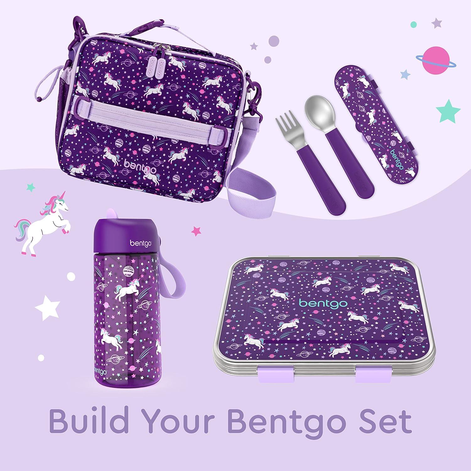 imageBentgo Kids Stainless Steel Utensil Set Reusable Fork Spoon amp Storage Case HighGrade BPAFree Stainless Steel EasyGrip Handles Dishwasher Safe for School Lunch Travel amp Outdoors UnicornUnicorn