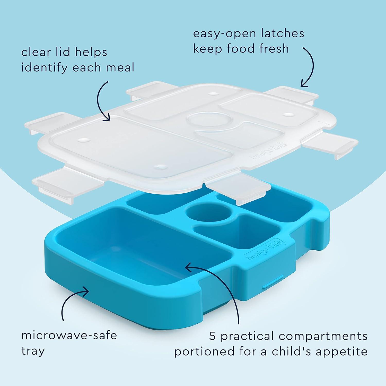 imageBentgo Kids Tray with Transparent Cover Reusable BPAFree 5Compartment Meal Prep Container with BuiltIn Portion Control for Healthy Meals At Home amp On the Go Confetti Edition Abyss BlueConfetti Edition Abyss Blue