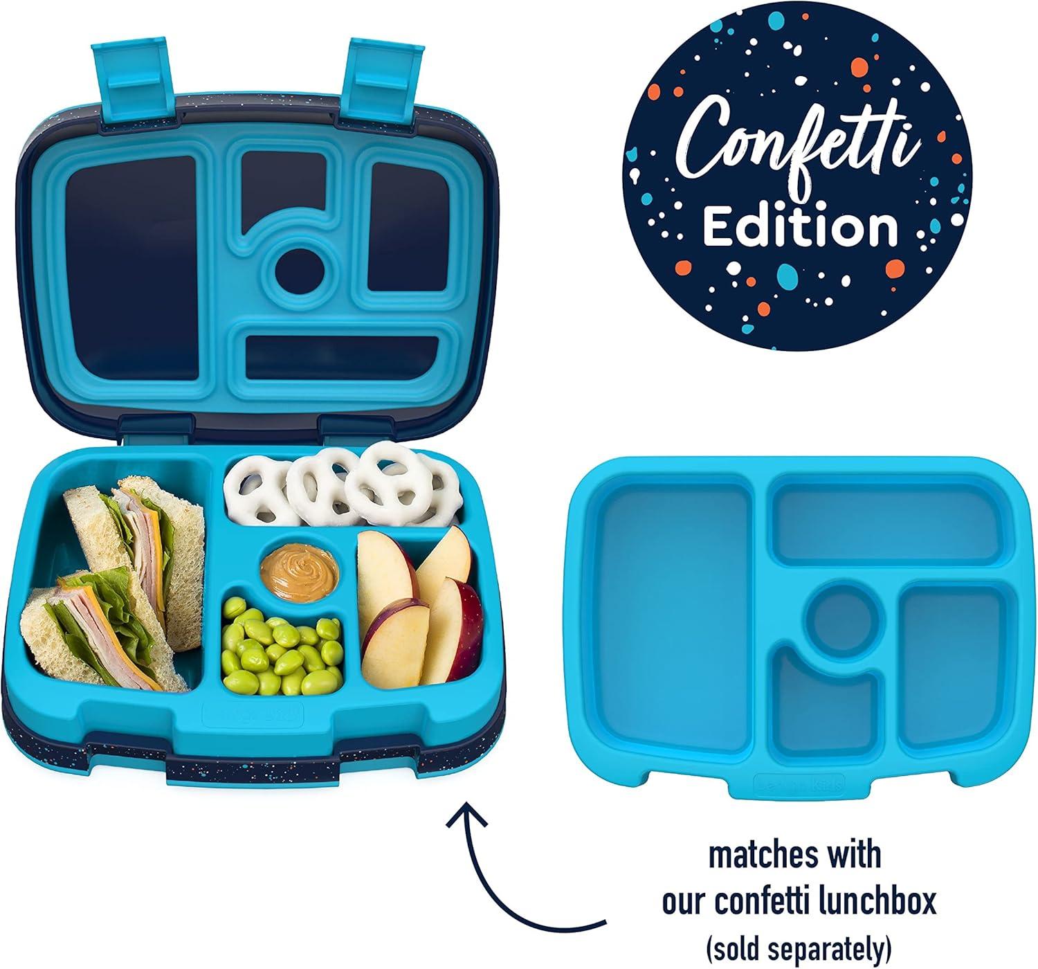 imageBentgo Kids Tray with Transparent Cover Reusable BPAFree 5Compartment Meal Prep Container with BuiltIn Portion Control for Healthy Meals At Home amp On the Go Confetti Edition Abyss BlueConfetti Edition Abyss Blue