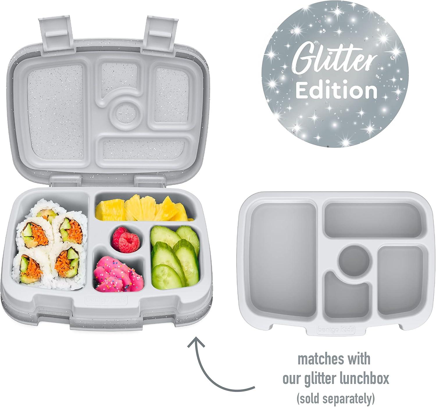 imageBentgo Kids Tray with Transparent Cover Reusable BPAFree 5Compartment Meal Prep Container with BuiltIn Portion Control for Healthy Meals At Home amp On the Go Confetti Edition Abyss BlueGlitter Edition Silver