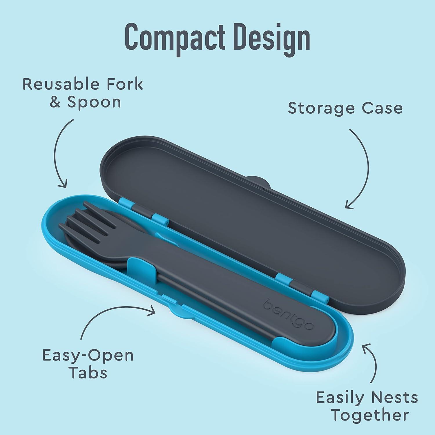 imageBentgo Kids Utensil Set Reusable Plastic Fork Spoon amp Storage Case BPAFree Materials EasyGrip Handles Dishwasher Safe Ideal for School Lunch Travel amp Outdoors SafariDino