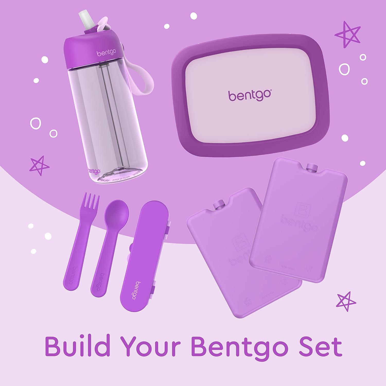 imageBentgo Kids Utensil Set Reusable Plastic Fork Spoon amp Storage Case BPAFree Materials EasyGrip Handles Dishwasher Safe Ideal for School Lunch Travel amp Outdoors SafariPurple