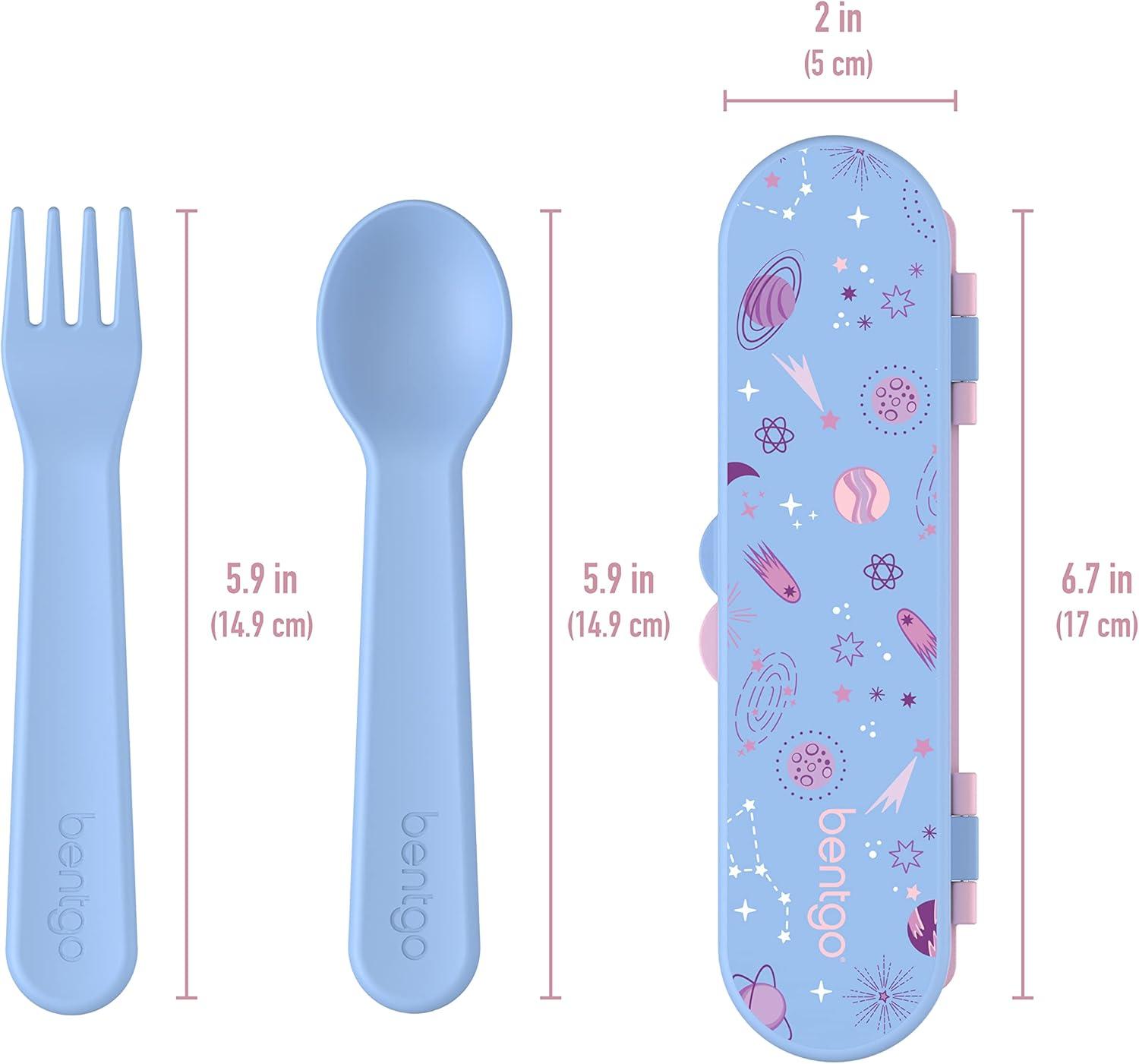imageBentgo Kids Utensil Set Reusable Plastic Fork Spoon amp Storage Case BPAFree Materials EasyGrip Handles Dishwasher Safe Ideal for School Lunch Travel amp Outdoors SafariLavender Galaxy
