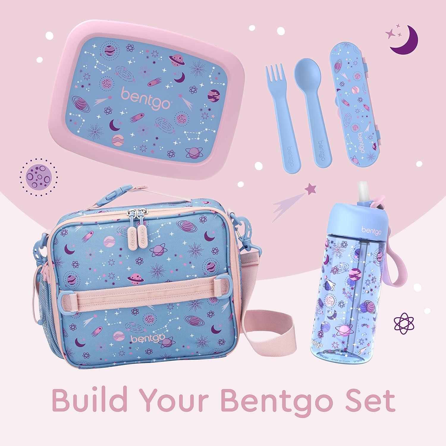 imageBentgo Kids Utensil Set Reusable Plastic Fork Spoon amp Storage Case BPAFree Materials EasyGrip Handles Dishwasher Safe Ideal for School Lunch Travel amp Outdoors SafariLavender Galaxy