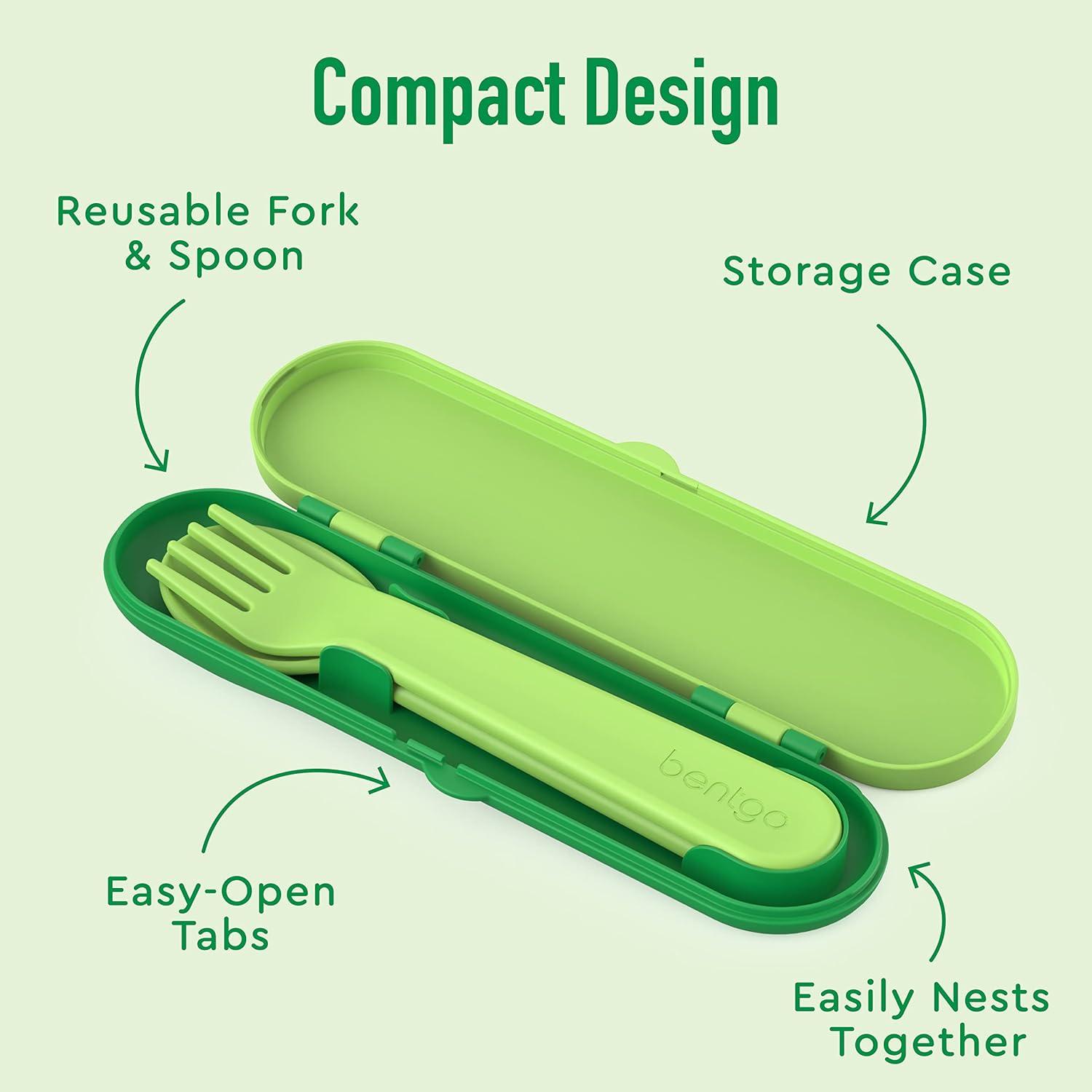 imageBentgo Kids Utensil Set Reusable Plastic Fork Spoon amp Storage Case BPAFree Materials EasyGrip Handles Dishwasher Safe Ideal for School Lunch Travel amp Outdoors SafariSafari