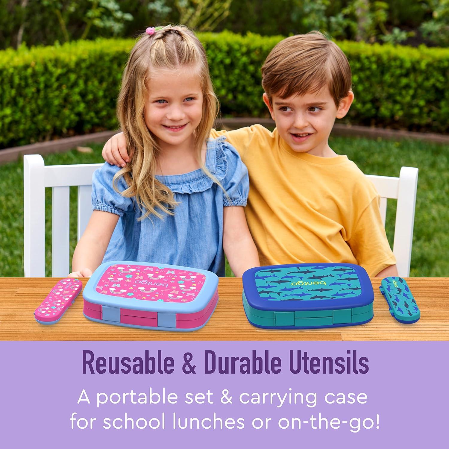 imageBentgo Kids Utensil Set Reusable Plastic Fork Spoon amp Storage Case BPAFree Materials EasyGrip Handles Dishwasher Safe Ideal for School Lunch Travel amp Outdoors SafariUnicorn