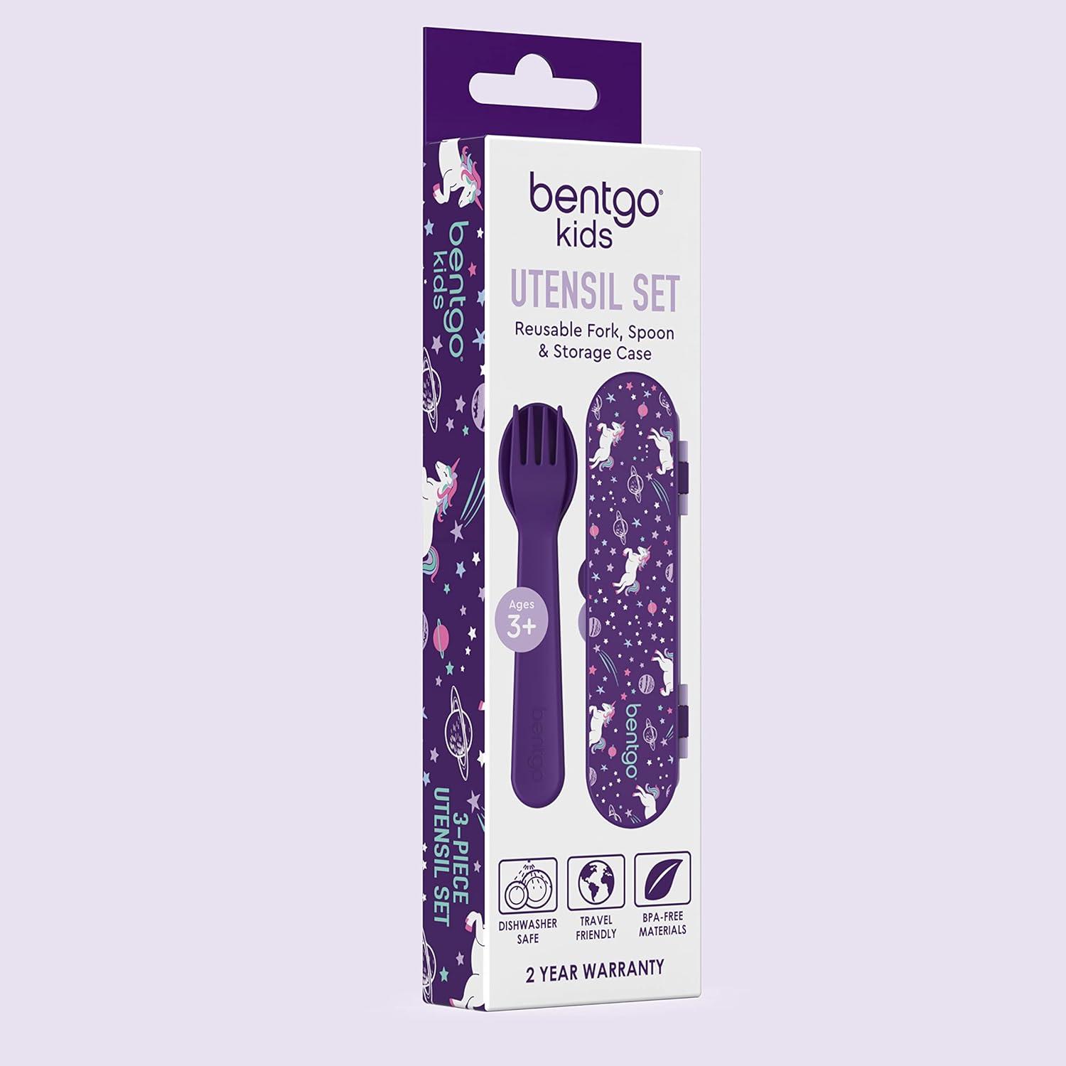 imageBentgo Kids Utensil Set Reusable Plastic Fork Spoon amp Storage Case BPAFree Materials EasyGrip Handles Dishwasher Safe Ideal for School Lunch Travel amp Outdoors SafariUnicorn