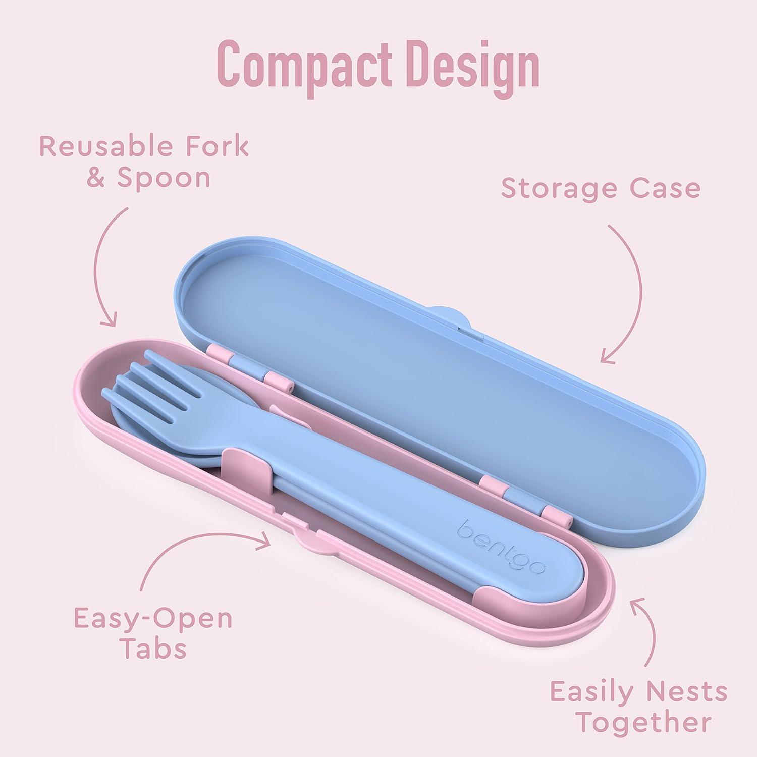 imageBentgo Kids Utensil Set Reusable Plastic Fork Spoon amp Storage Case BPAFree Materials EasyGrip Handles Dishwasher Safe Ideal for School Lunch Travel amp Outdoors SafariLavender Galaxy