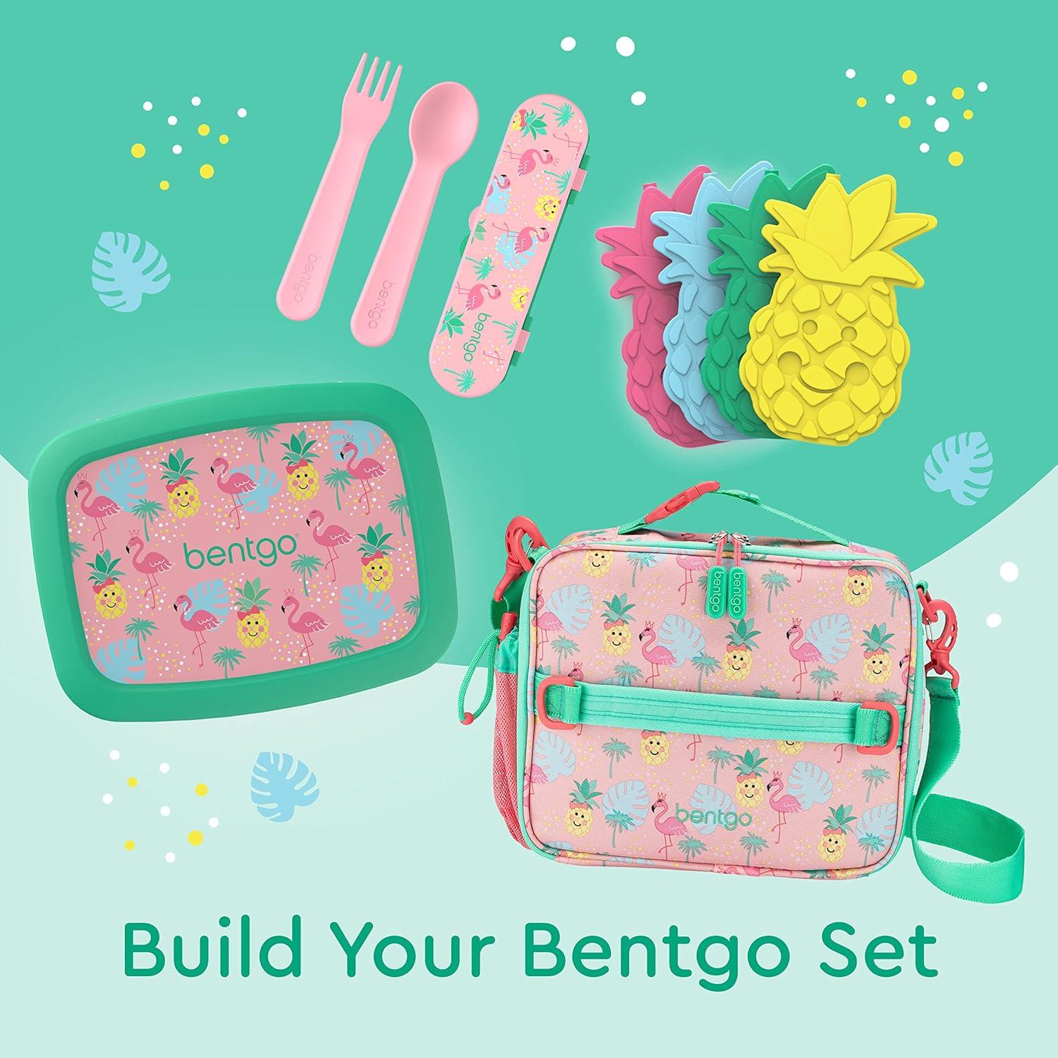imageBentgo Kids Utensil Set Reusable Plastic Fork Spoon amp Storage Case BPAFree Materials EasyGrip Handles Dishwasher Safe Ideal for School Lunch Travel amp Outdoors SafariTropical