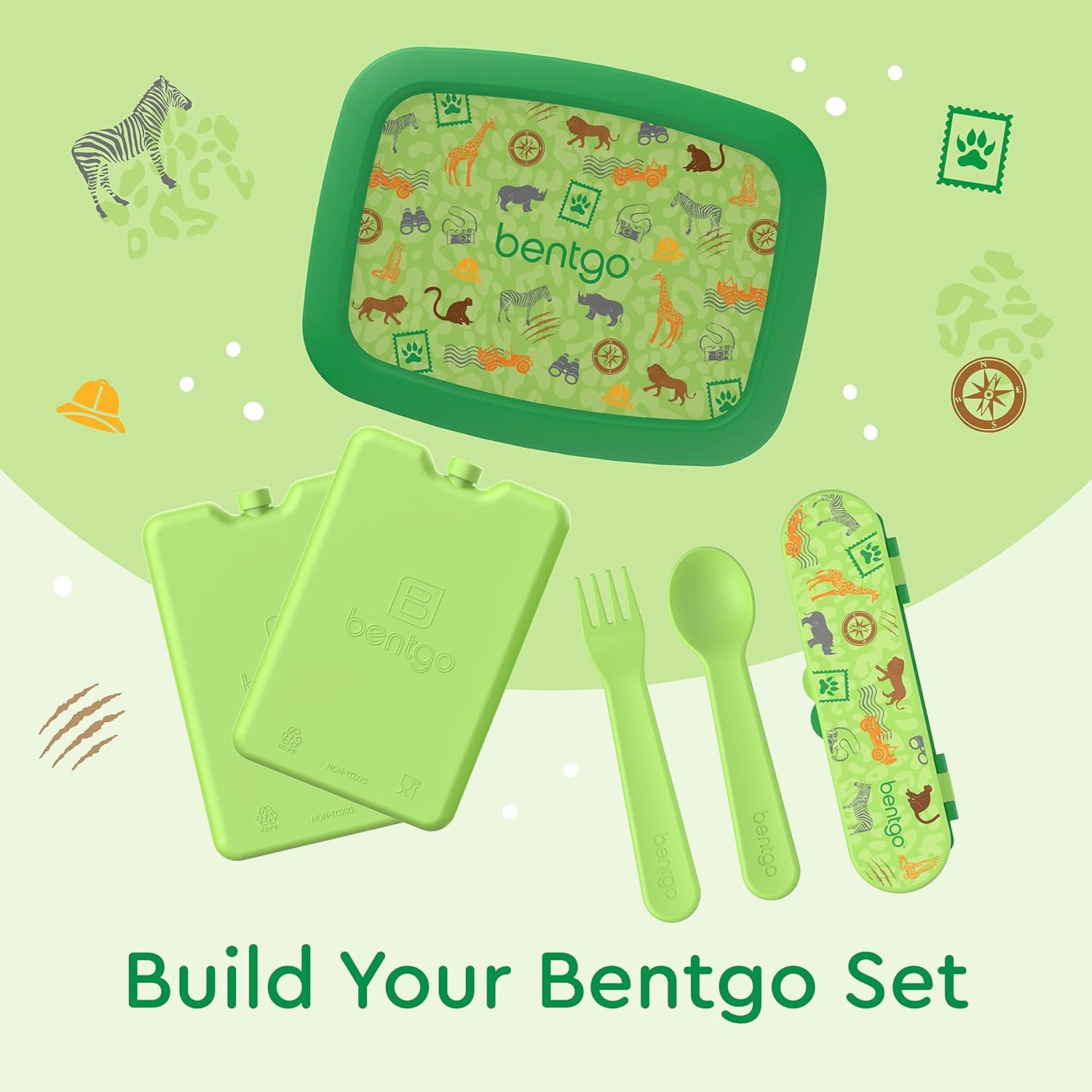 imageBentgo Kids Utensil Set Reusable Plastic Fork Spoon amp Storage Case BPAFree Materials EasyGrip Handles Dishwasher Safe Ideal for School Lunch Travel amp Outdoors SafariSafari