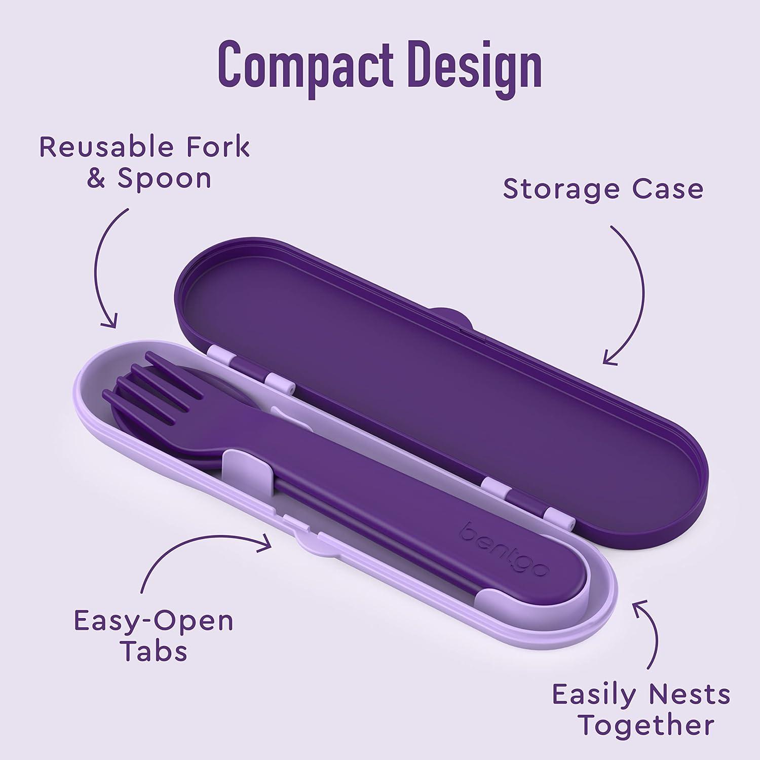 imageBentgo Kids Utensil Set Reusable Plastic Fork Spoon amp Storage Case BPAFree Materials EasyGrip Handles Dishwasher Safe Ideal for School Lunch Travel amp Outdoors SafariUnicorn