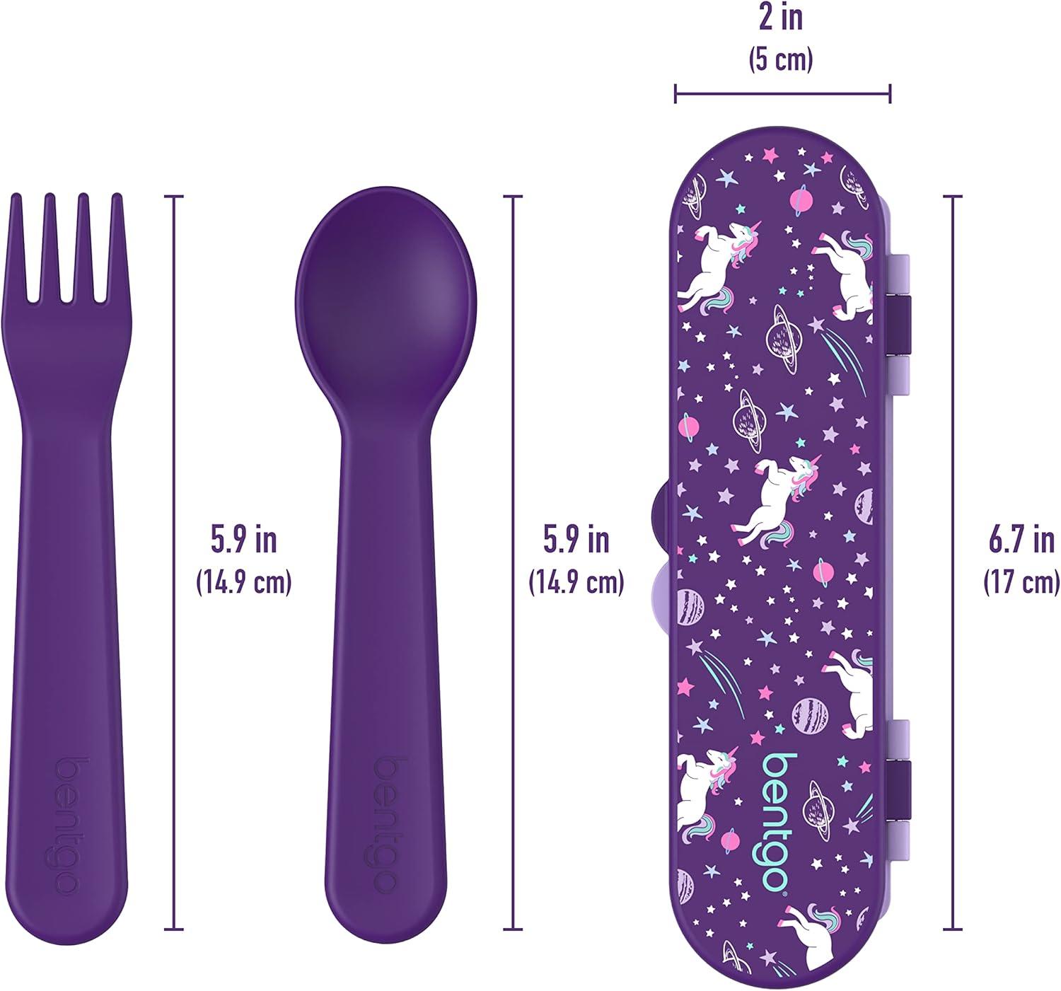 imageBentgo Kids Utensil Set Reusable Plastic Fork Spoon amp Storage Case BPAFree Materials EasyGrip Handles Dishwasher Safe Ideal for School Lunch Travel amp Outdoors SafariUnicorn
