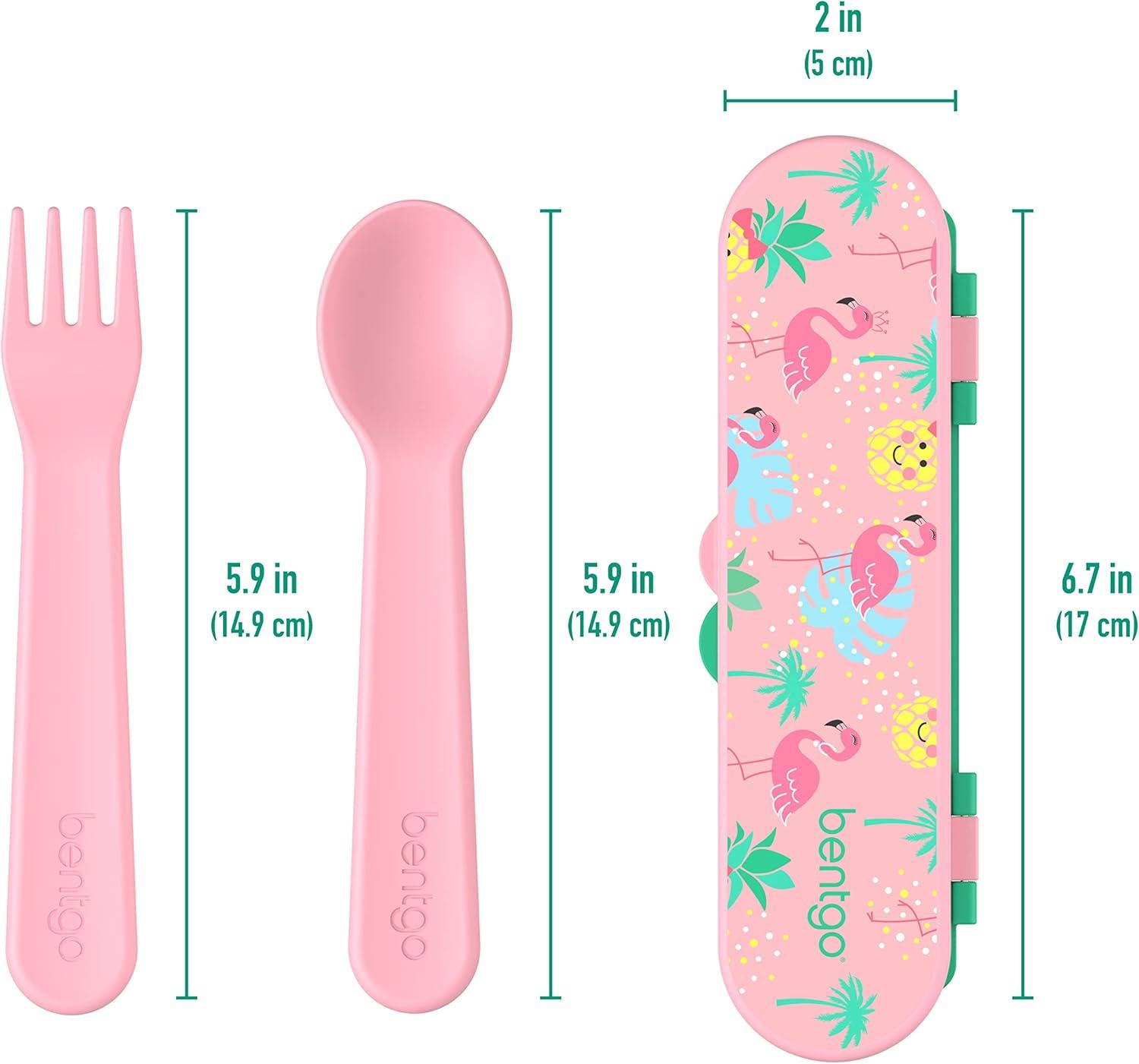 imageBentgo Kids Utensil Set Reusable Plastic Fork Spoon amp Storage Case BPAFree Materials EasyGrip Handles Dishwasher Safe Ideal for School Lunch Travel amp Outdoors SafariTropical