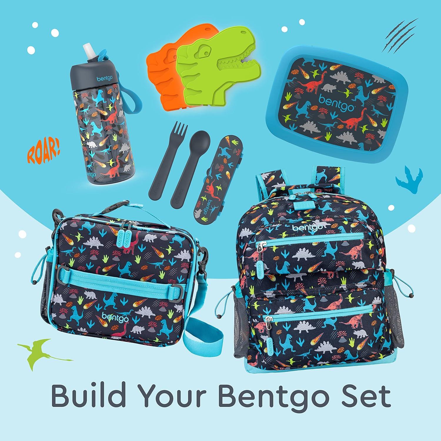 imageBentgo Kids Utensil Set Reusable Plastic Fork Spoon amp Storage Case BPAFree Materials EasyGrip Handles Dishwasher Safe Ideal for School Lunch Travel amp Outdoors SafariDino