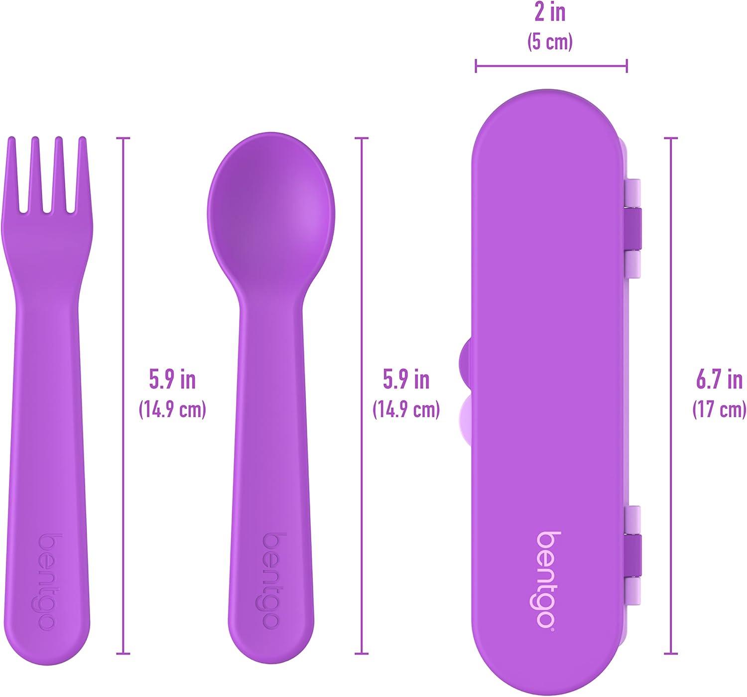 imageBentgo Kids Utensil Set Reusable Plastic Fork Spoon amp Storage Case BPAFree Materials EasyGrip Handles Dishwasher Safe Ideal for School Lunch Travel amp Outdoors SafariPurple