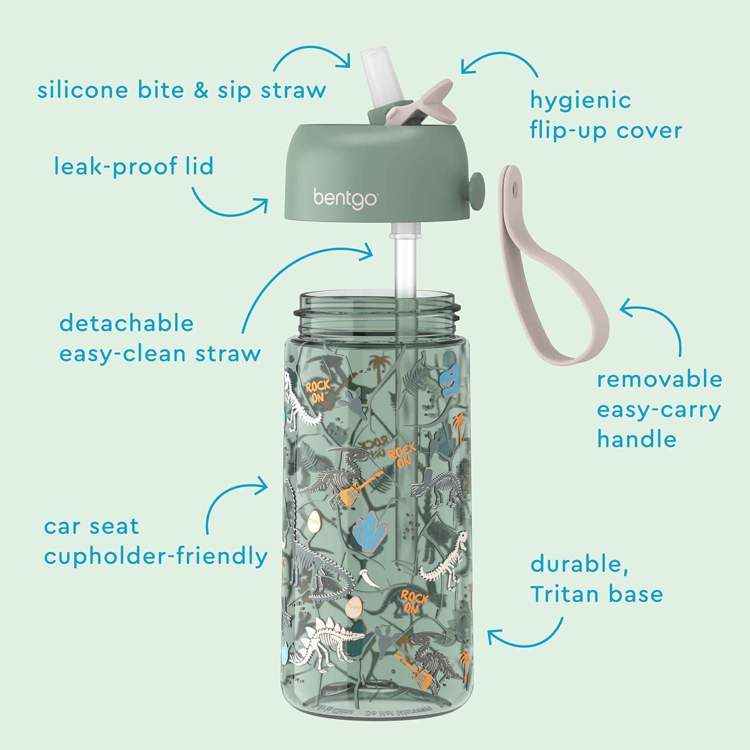 imageBentgo Kids Water Bottle LeakProof Durable Tritan BPAFree 15 oz Cup for KidsToddlers Ages 3 Bite amp Sip Spout Carrying Handle amp Dishwasher Safe for School Sports Daycare amp Camp TrucksDinosaur Dino Fossils