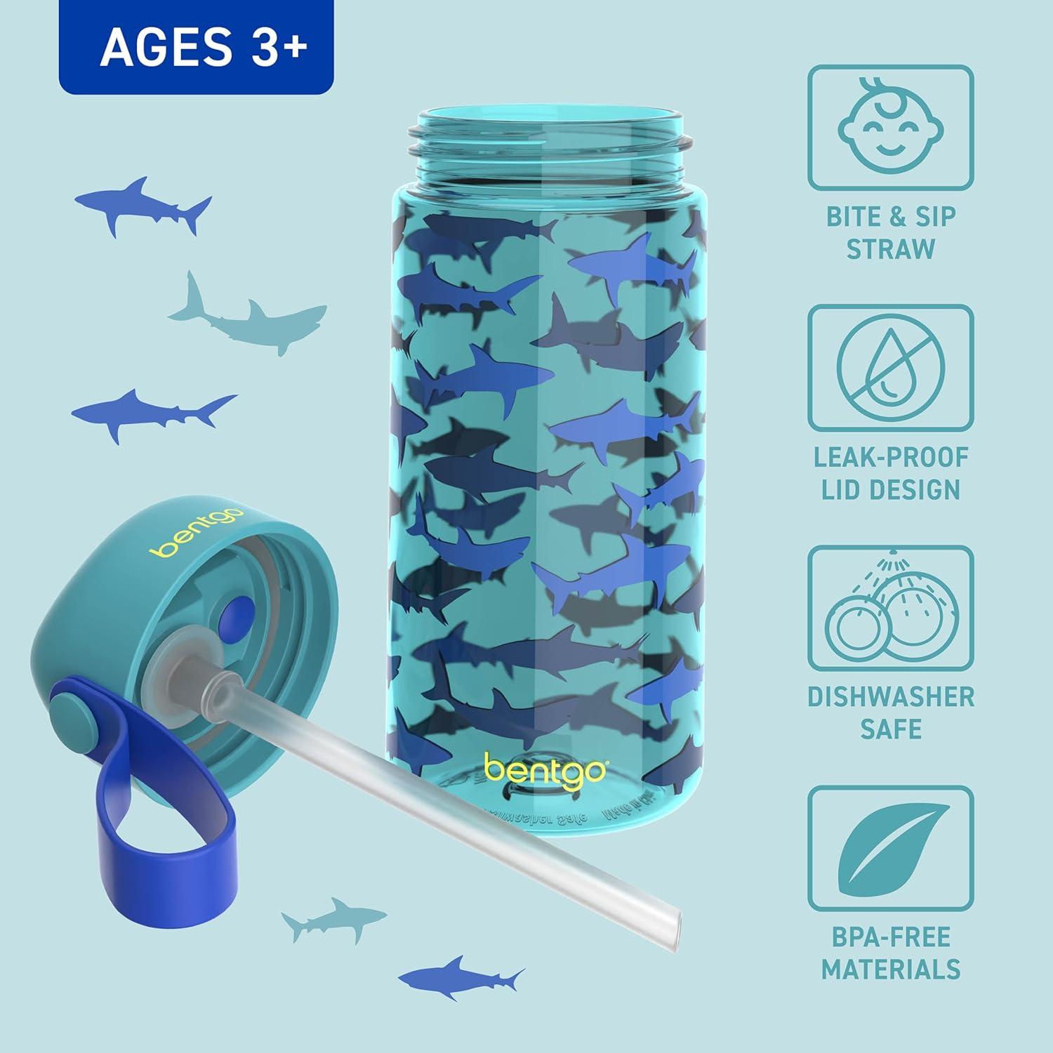 imageBentgo Kids Water Bottle LeakProof Durable Tritan BPAFree 15 oz Cup for KidsToddlers Ages 3 Bite amp Sip Spout Carrying Handle amp Dishwasher Safe for School Sports Daycare amp Camp TrucksShark