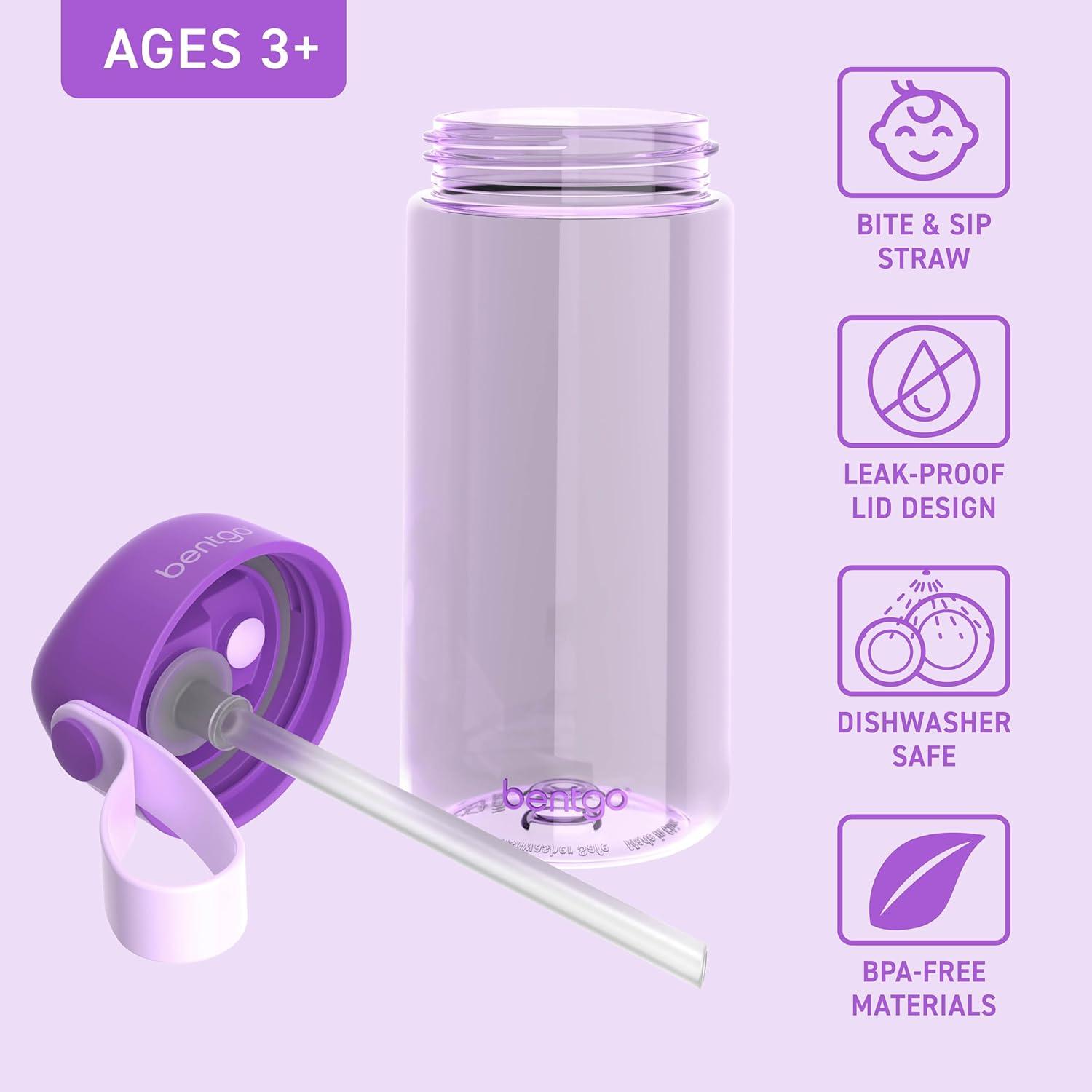 imageBentgo Kids Water Bottle LeakProof Durable Tritan BPAFree 15 oz Cup for KidsToddlers Ages 3 Bite amp Sip Spout Carrying Handle amp Dishwasher Safe for School Sports Daycare amp Camp TrucksPurple