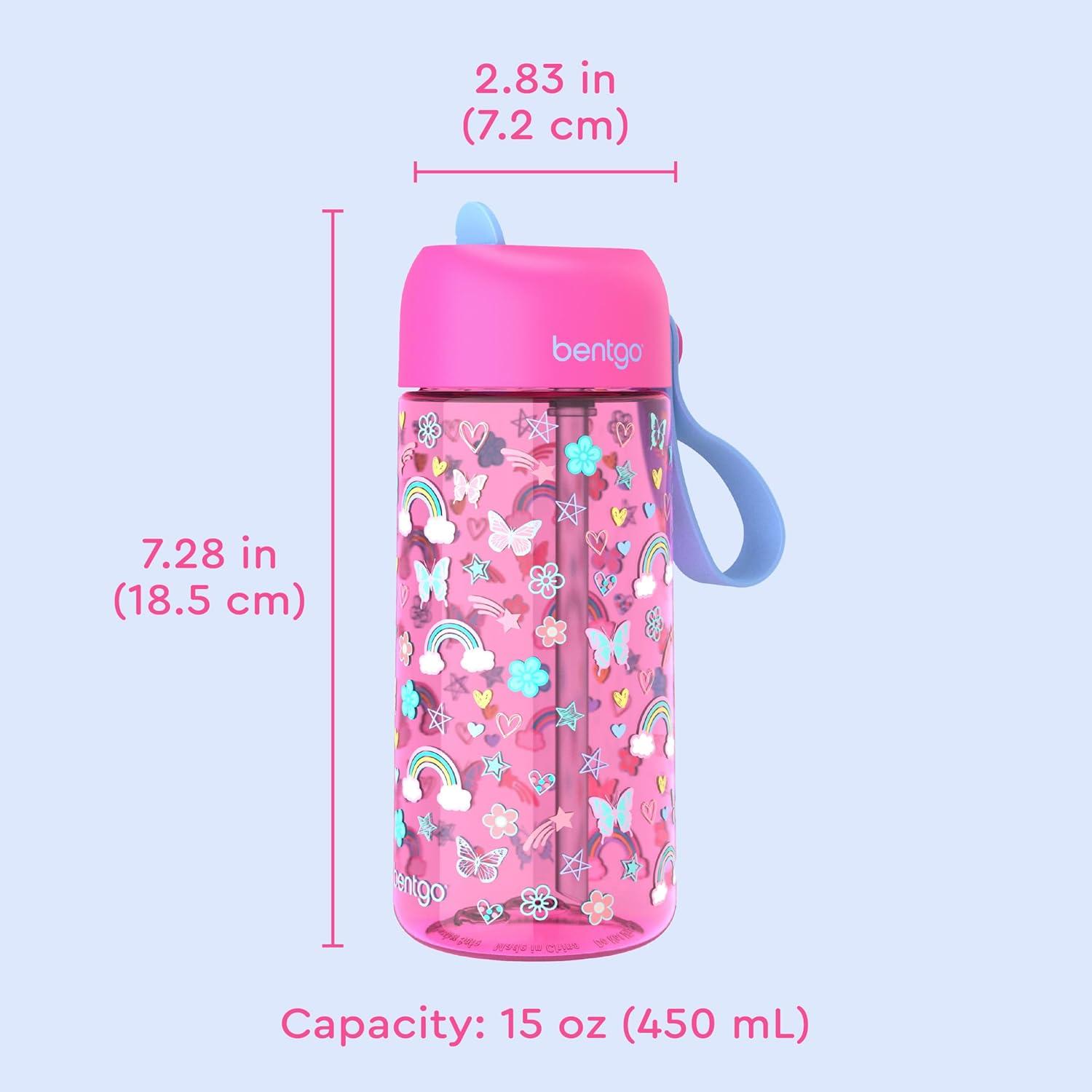 imageBentgo Kids Water Bottle LeakProof Durable Tritan BPAFree 15 oz Cup for KidsToddlers Ages 3 Bite amp Sip Spout Carrying Handle amp Dishwasher Safe for School Sports Daycare amp Camp TrucksRainbows and Butterflies