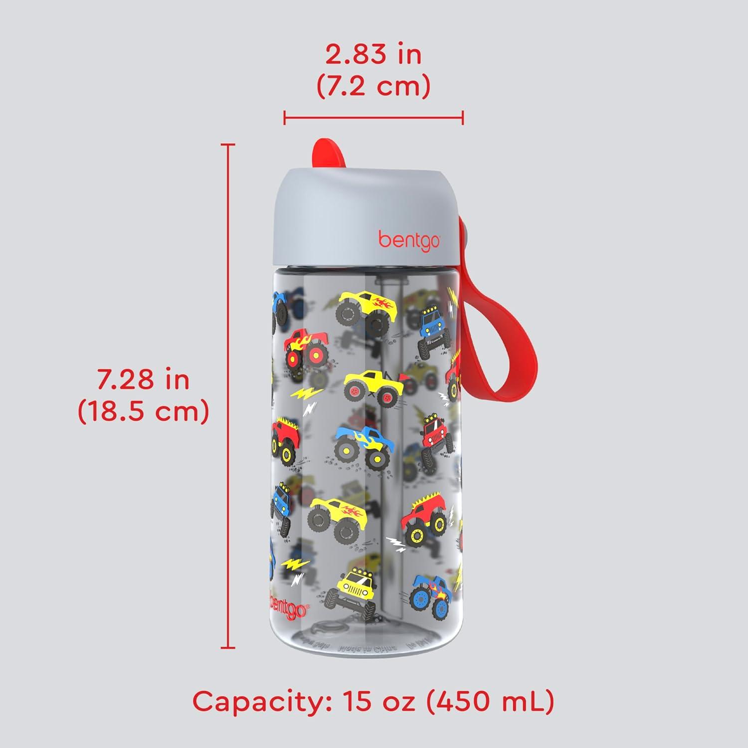 imageBentgo Kids Water Bottle LeakProof Durable Tritan BPAFree 15 oz Cup for KidsToddlers Ages 3 Bite amp Sip Spout Carrying Handle amp Dishwasher Safe for School Sports Daycare amp Camp TrucksTrucks