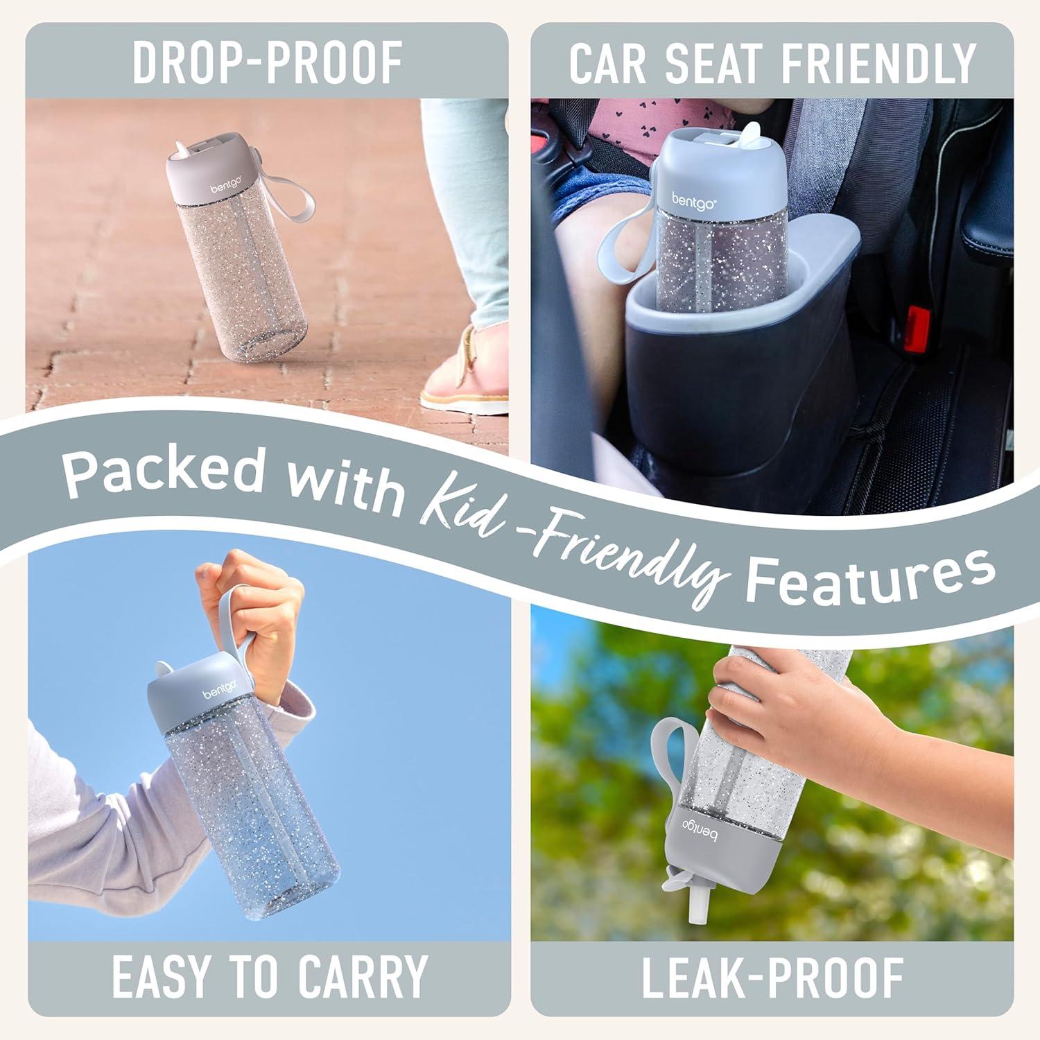 imageBentgo Kids Water Bottle LeakProof Durable Tritan BPAFree 15 oz Cup for KidsToddlers Ages 3 Bite amp Sip Spout Carrying Handle amp Dishwasher Safe for School Sports Daycare amp Camp TrucksGlitter Edition Silver