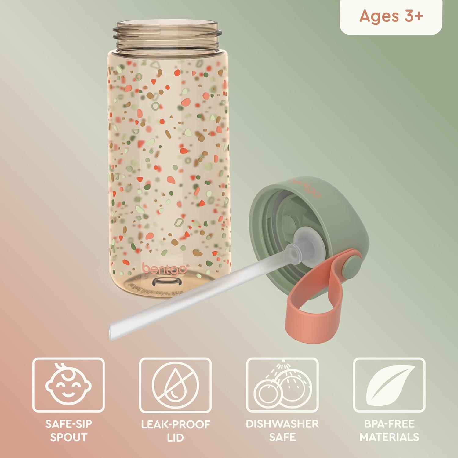 imageBentgo Kids Water Bottle LeakProof Durable Tritan BPAFree 15 oz Cup for KidsToddlers Ages 3 Bite amp Sip Spout Carrying Handle amp Dishwasher Safe for School Sports Daycare amp Camp TrucksGeo Speckle