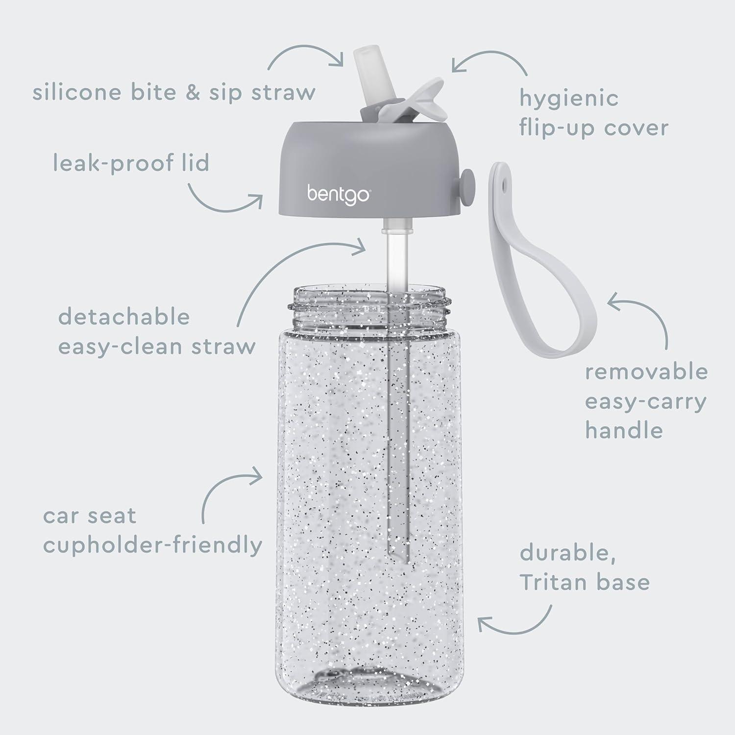 imageBentgo Kids Water Bottle LeakProof Durable Tritan BPAFree 15 oz Cup for KidsToddlers Ages 3 Bite amp Sip Spout Carrying Handle amp Dishwasher Safe for School Sports Daycare amp Camp TrucksGlitter Edition Silver