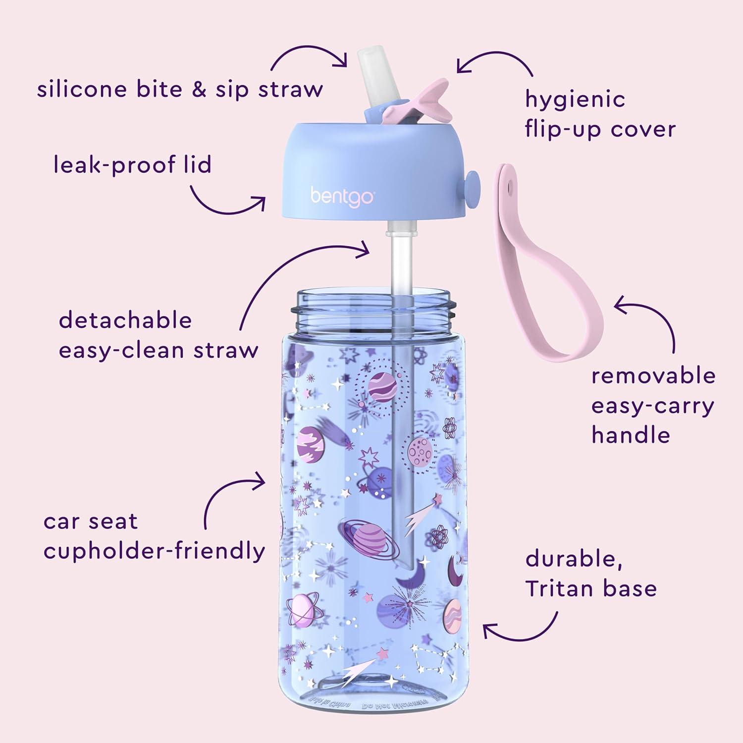 imageBentgo Kids Water Bottle LeakProof Durable Tritan BPAFree 15 oz Cup for KidsToddlers Ages 3 Bite amp Sip Spout Carrying Handle amp Dishwasher Safe for School Sports Daycare amp Camp TrucksUnicorn Lavender Galaxy