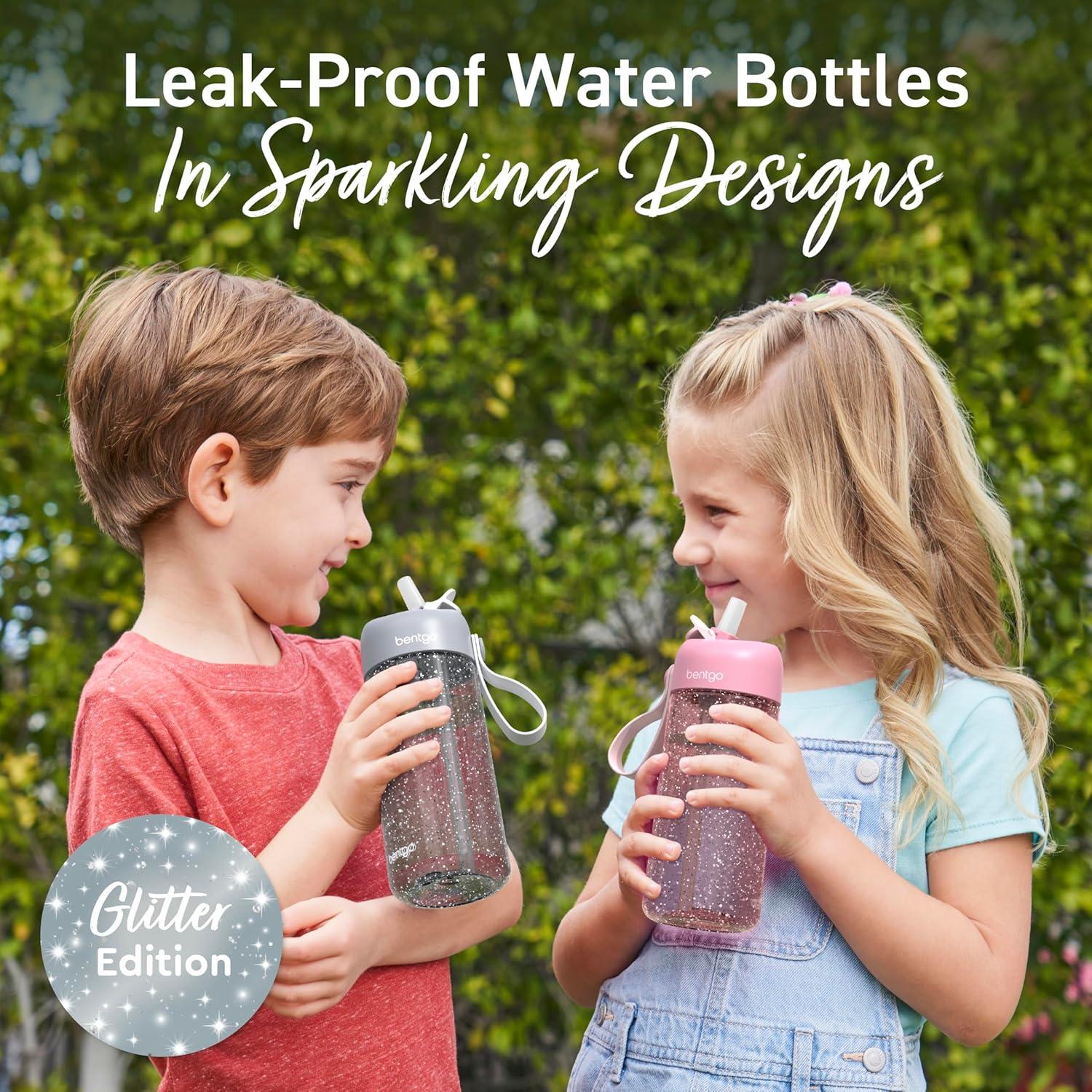 imageBentgo Kids Water Bottle LeakProof Durable Tritan BPAFree 15 oz Cup for KidsToddlers Ages 3 Bite amp Sip Spout Carrying Handle amp Dishwasher Safe for School Sports Daycare amp Camp TrucksGlitter Edition Silver