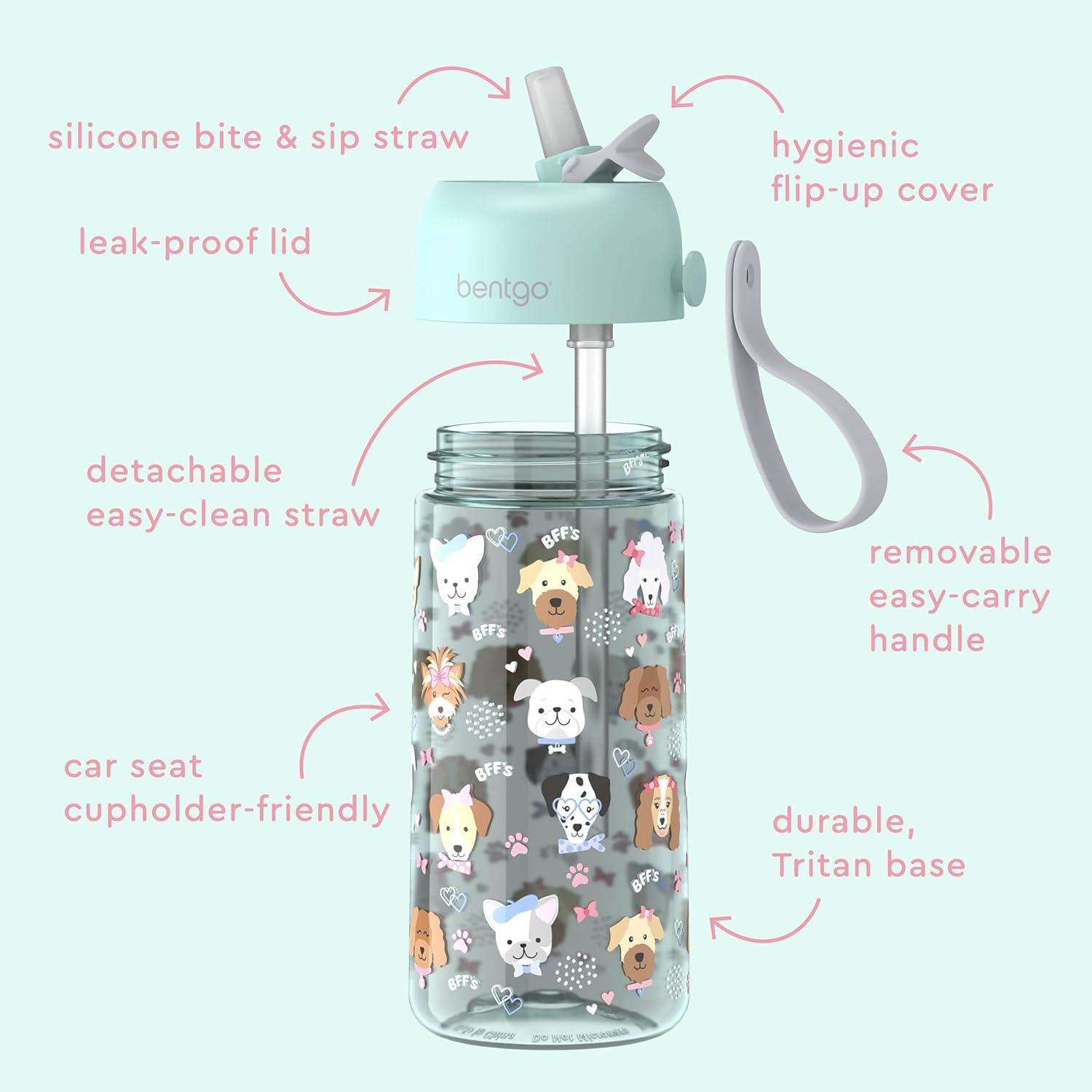 imageBentgo Kids Water Bottle LeakProof Durable Tritan BPAFree 15 oz Cup for KidsToddlers Ages 3 Bite amp Sip Spout Carrying Handle amp Dishwasher Safe for School Sports Daycare amp Camp TrucksPuppy Love
