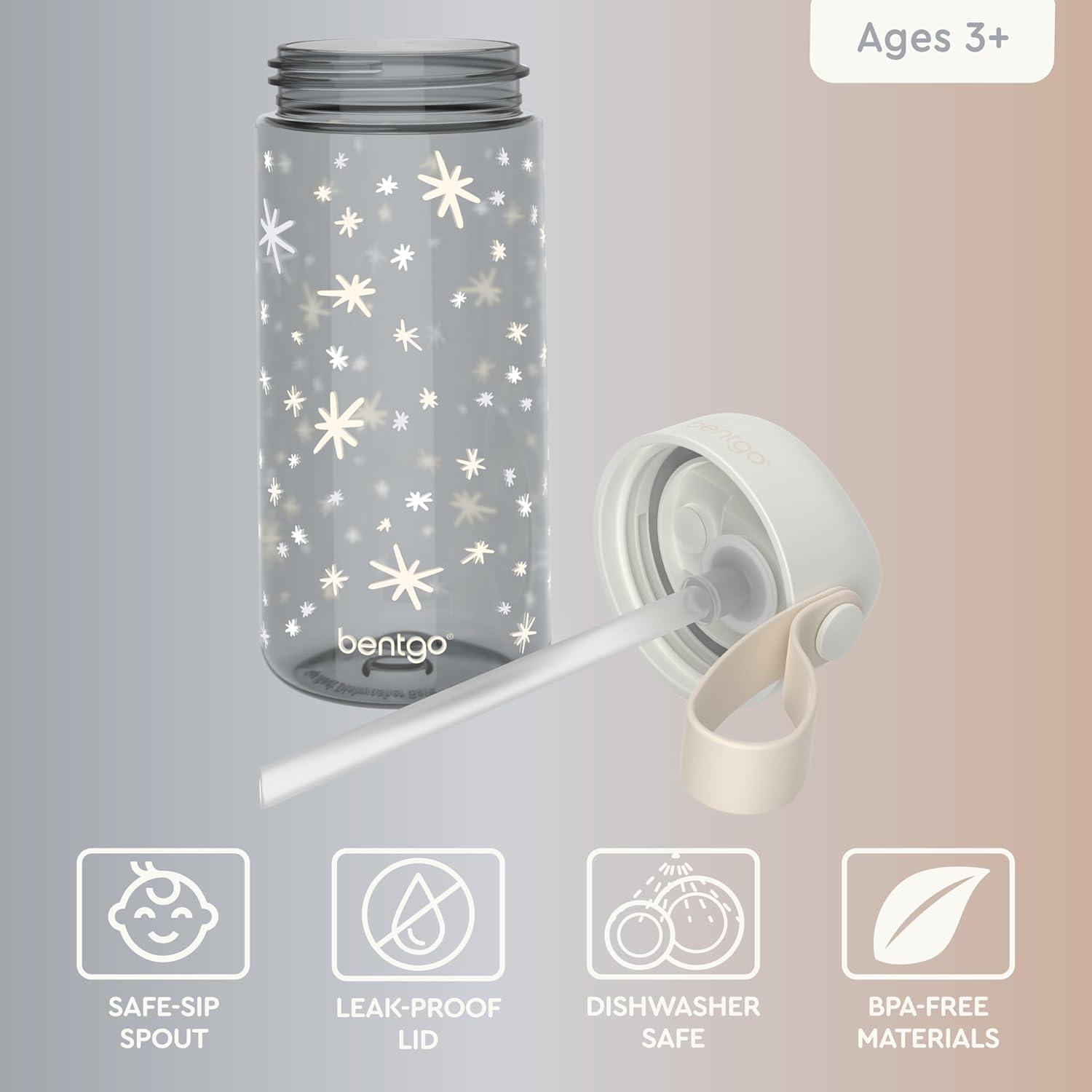 imageBentgo Kids Water Bottle LeakProof Durable Tritan BPAFree 15 oz Cup for KidsToddlers Ages 3 Bite amp Sip Spout Carrying Handle amp Dishwasher Safe for School Sports Daycare amp Camp TrucksStarry Sprinkle