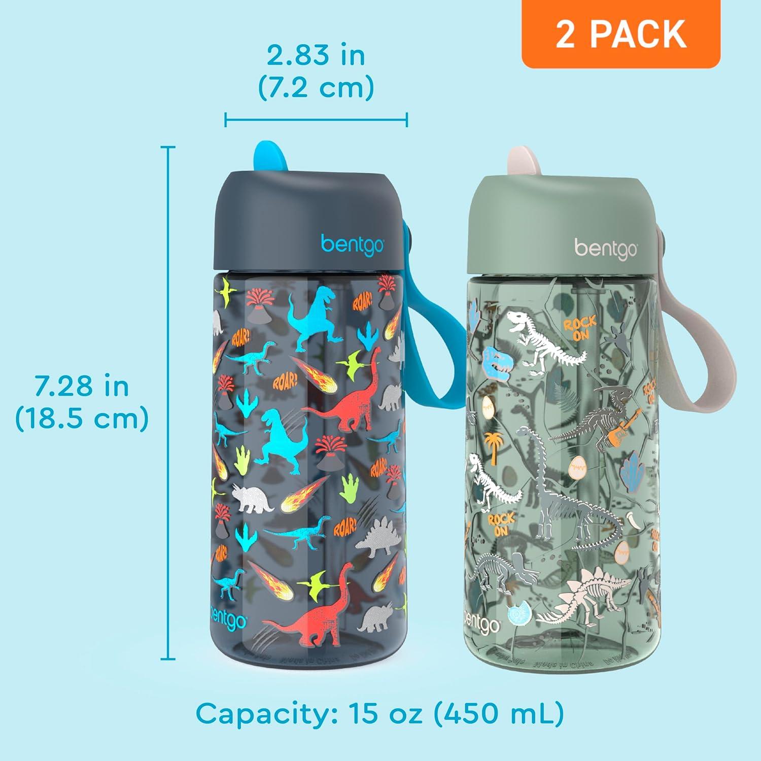 imageBentgo Kids Water Bottle LeakProof Durable Tritan BPAFree 15 oz Cup for KidsToddlers Ages 3 Bite amp Sip Spout Carrying Handle amp Dishwasher Safe for School Sports Daycare amp Camp TrucksDinosaur Dino Fossils