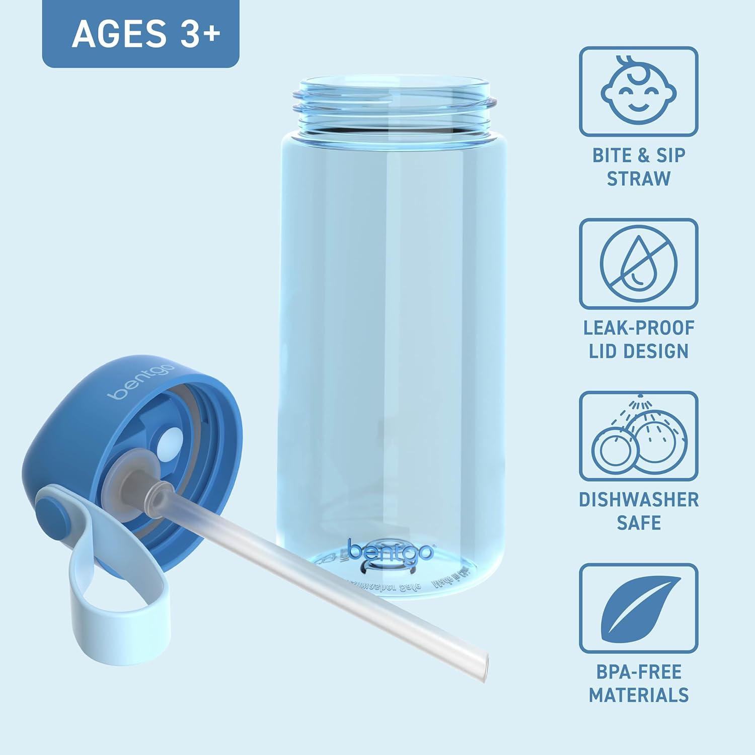 imageBentgo Kids Water Bottle LeakProof Durable Tritan BPAFree 15 oz Cup for KidsToddlers Ages 3 Bite amp Sip Spout Carrying Handle amp Dishwasher Safe for School Sports Daycare amp Camp TrucksBlue