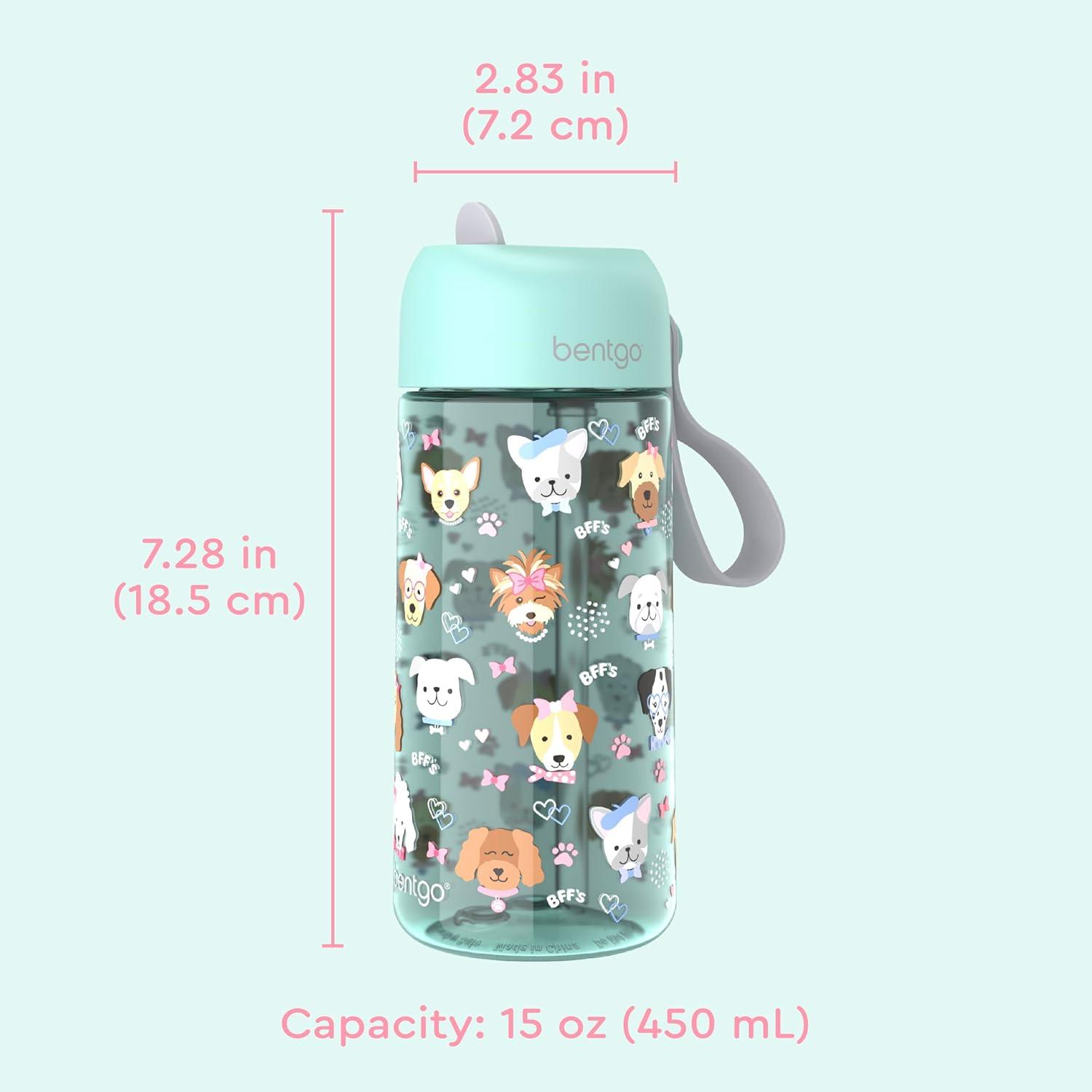 imageBentgo Kids Water Bottle LeakProof Durable Tritan BPAFree 15 oz Cup for KidsToddlers Ages 3 Bite amp Sip Spout Carrying Handle amp Dishwasher Safe for School Sports Daycare amp Camp TrucksPuppy Love