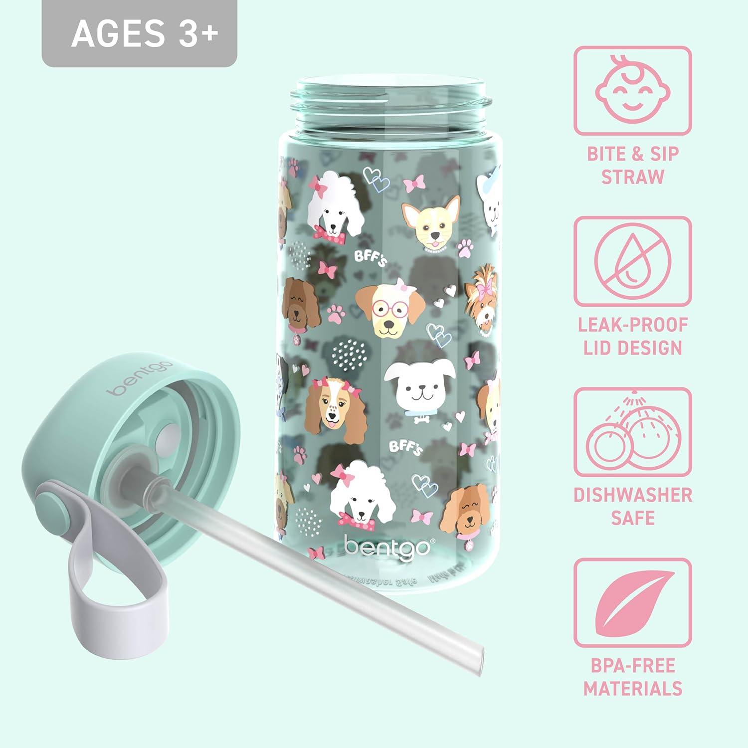 imageBentgo Kids Water Bottle LeakProof Durable Tritan BPAFree 15 oz Cup for KidsToddlers Ages 3 Bite amp Sip Spout Carrying Handle amp Dishwasher Safe for School Sports Daycare amp Camp TrucksPuppy Love